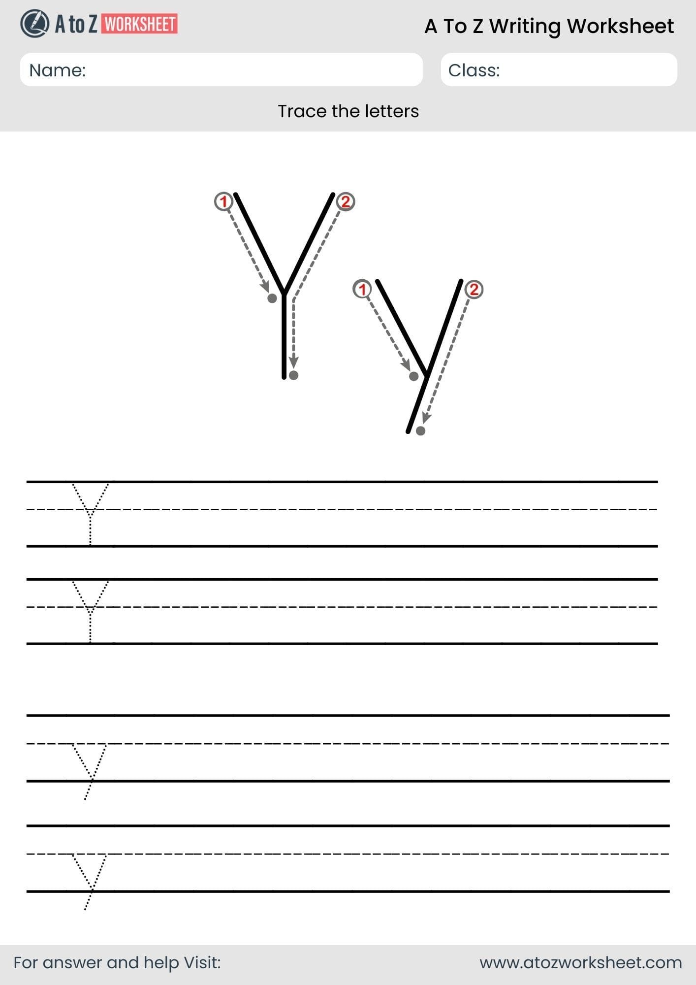 y letter write a to z worksheet for nursery