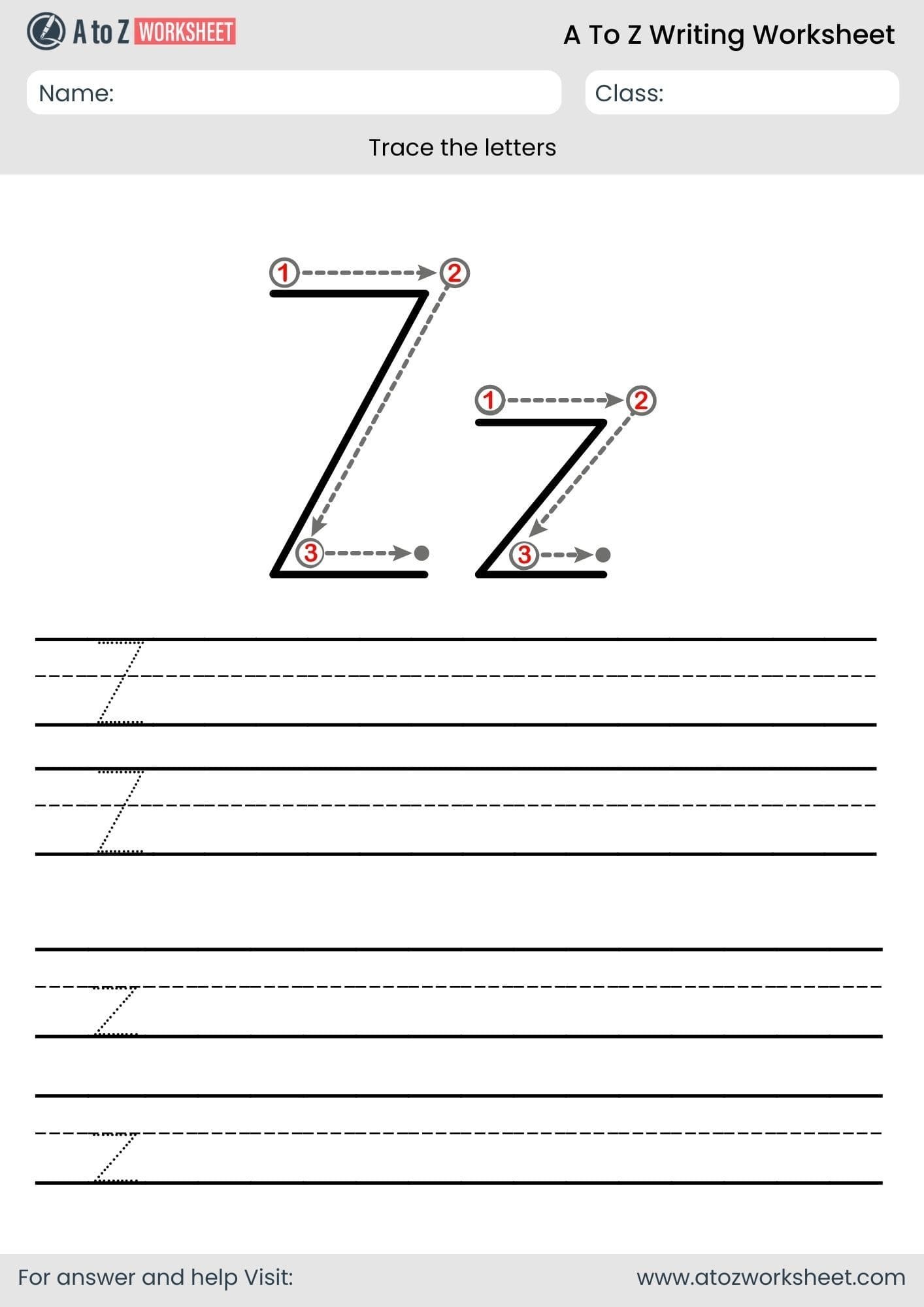z letter write a to z worksheet for ukg