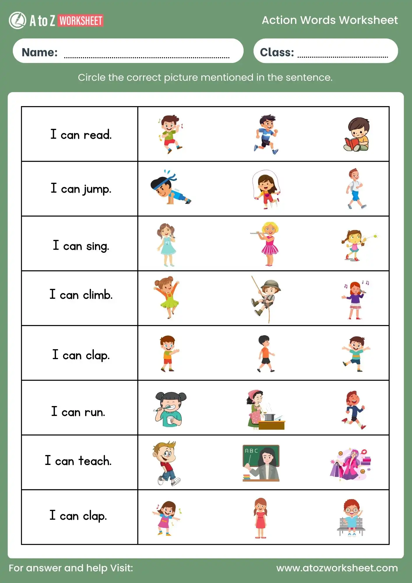 action words worksheet for grade 1 class activity