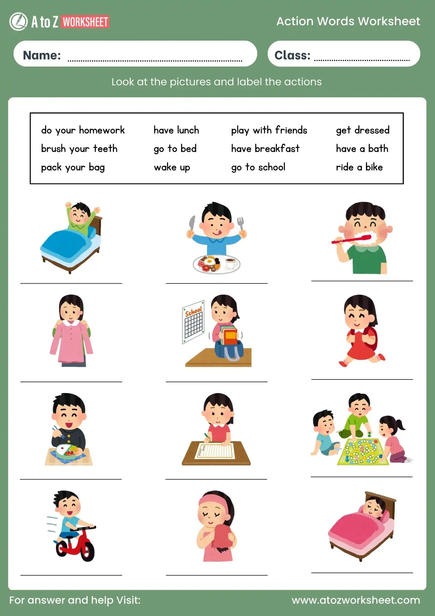 action words worksheet for grade 1 daily routine verbs