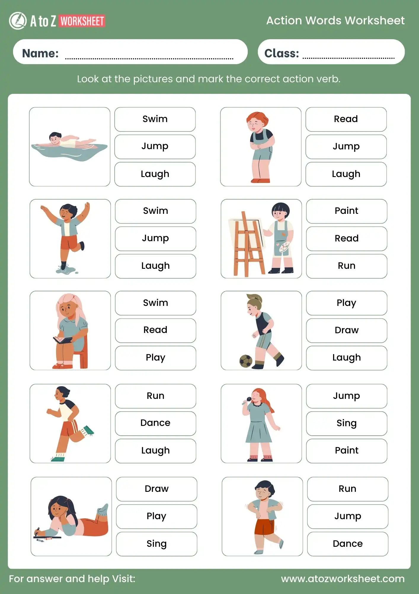 action words worksheet for grade 1 with answers