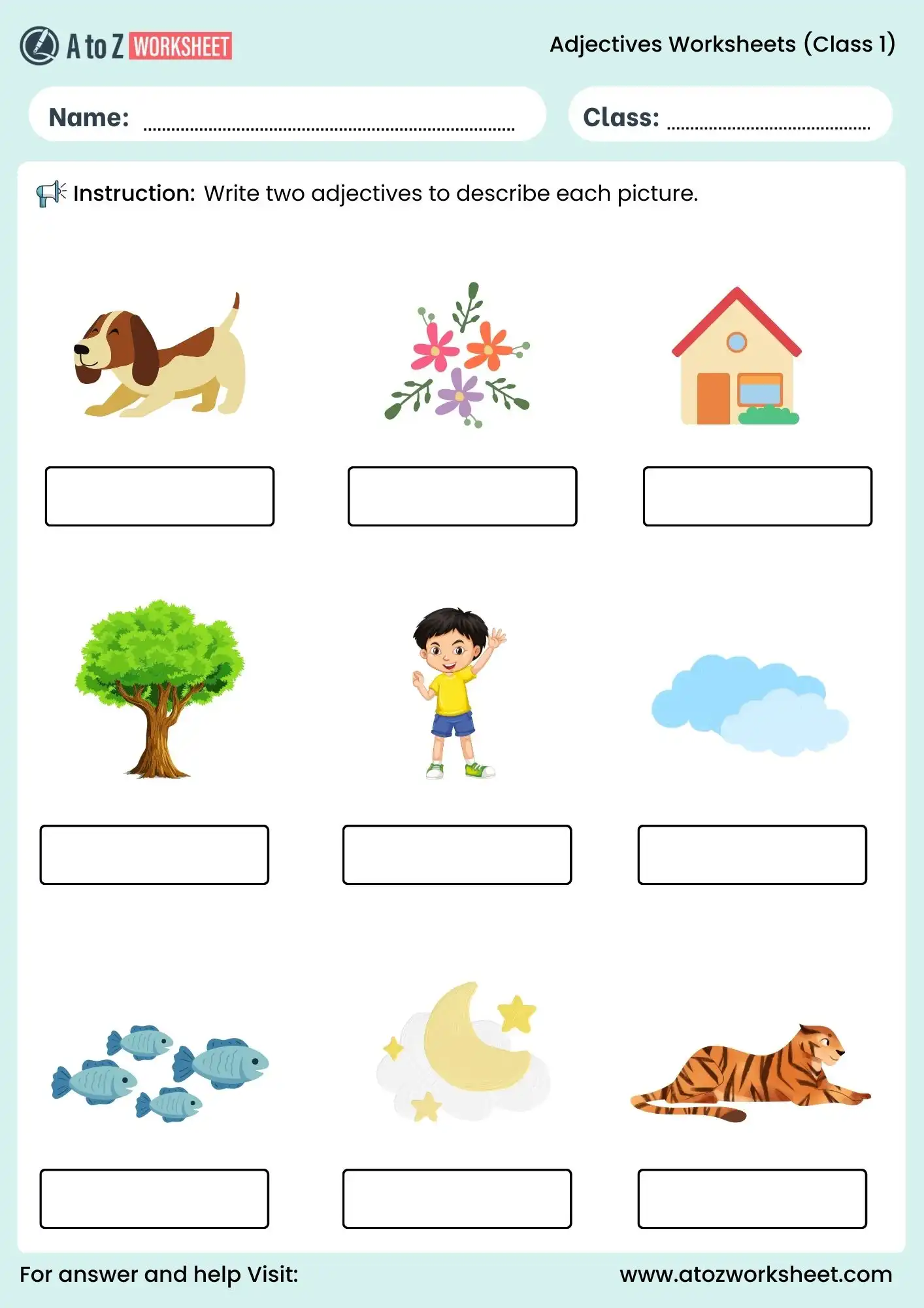 adjective worksheets for class 1 picture description activity