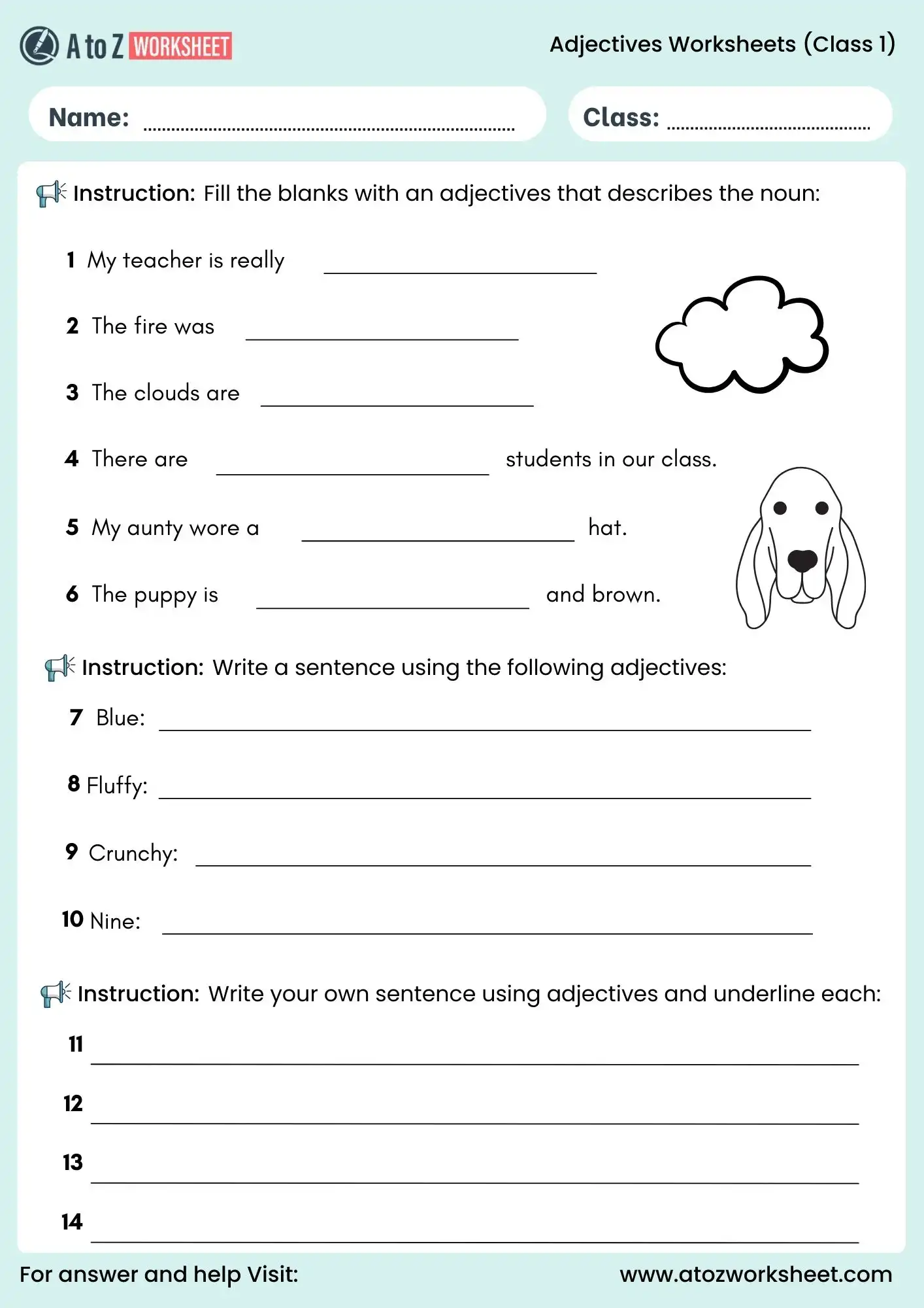 adjective worksheets for class 1 fill in blanks activity