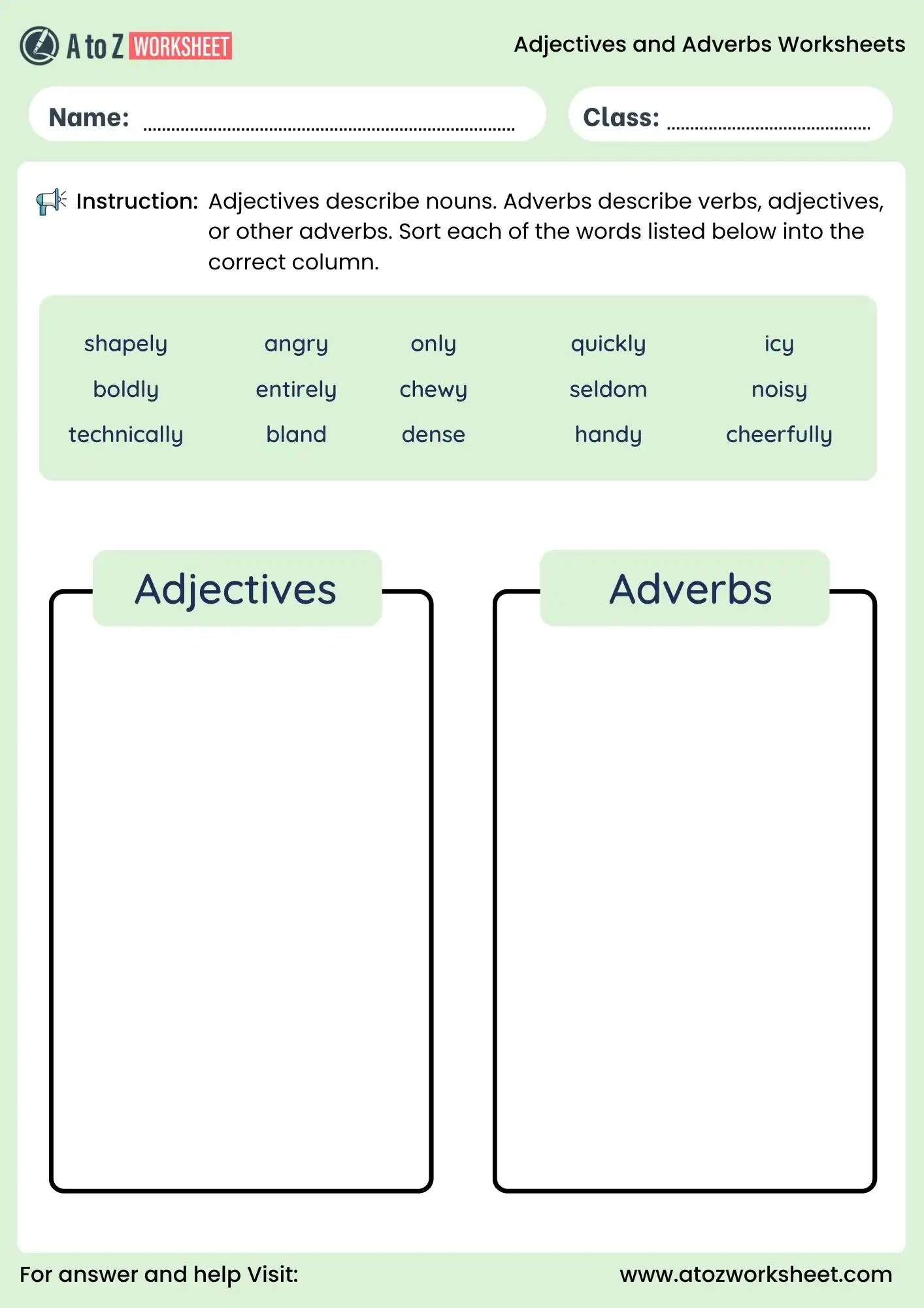 adjectives and adverbs worksheets sorting activity grade 3