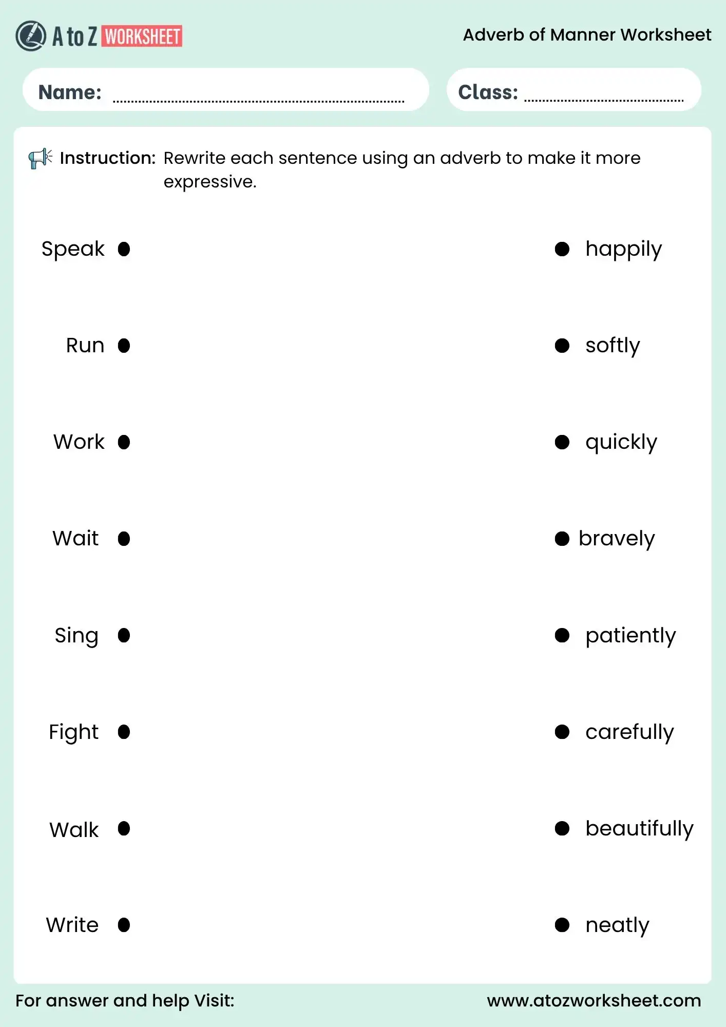 adverb of manner worksheets rewrite sentence activity