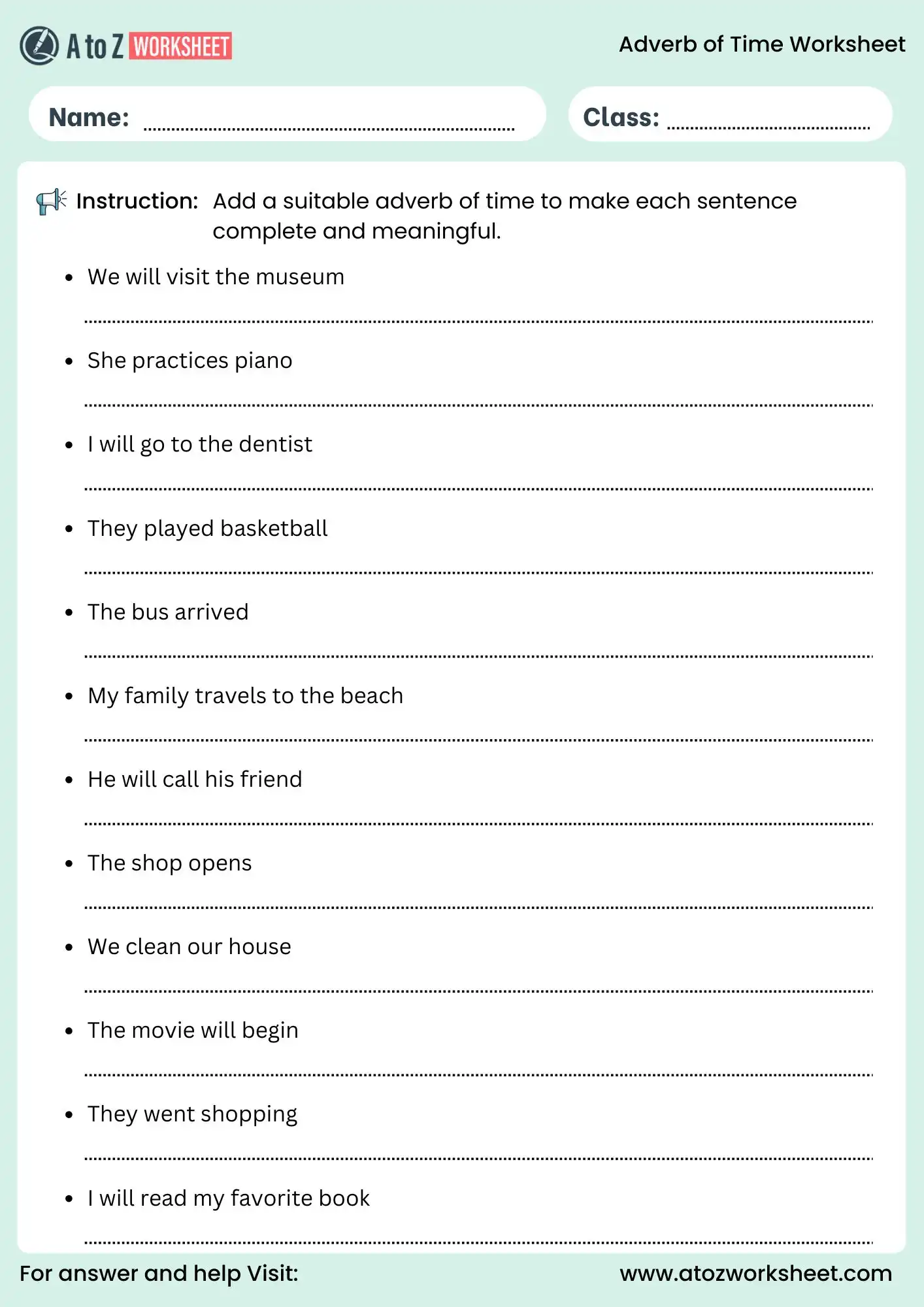 adverb of time worksheets add missing words exercise