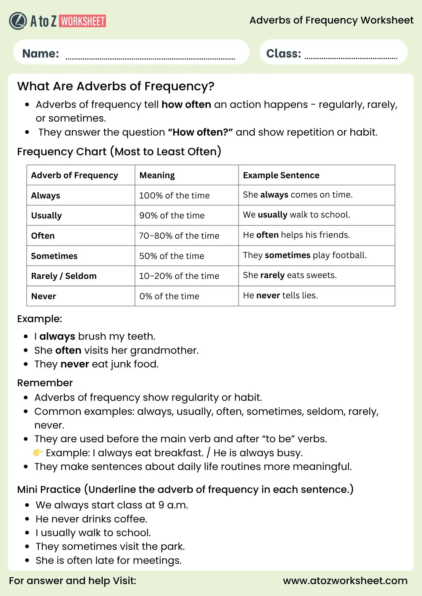 adverbs of frequency worksheets for grade 2 grammar practice