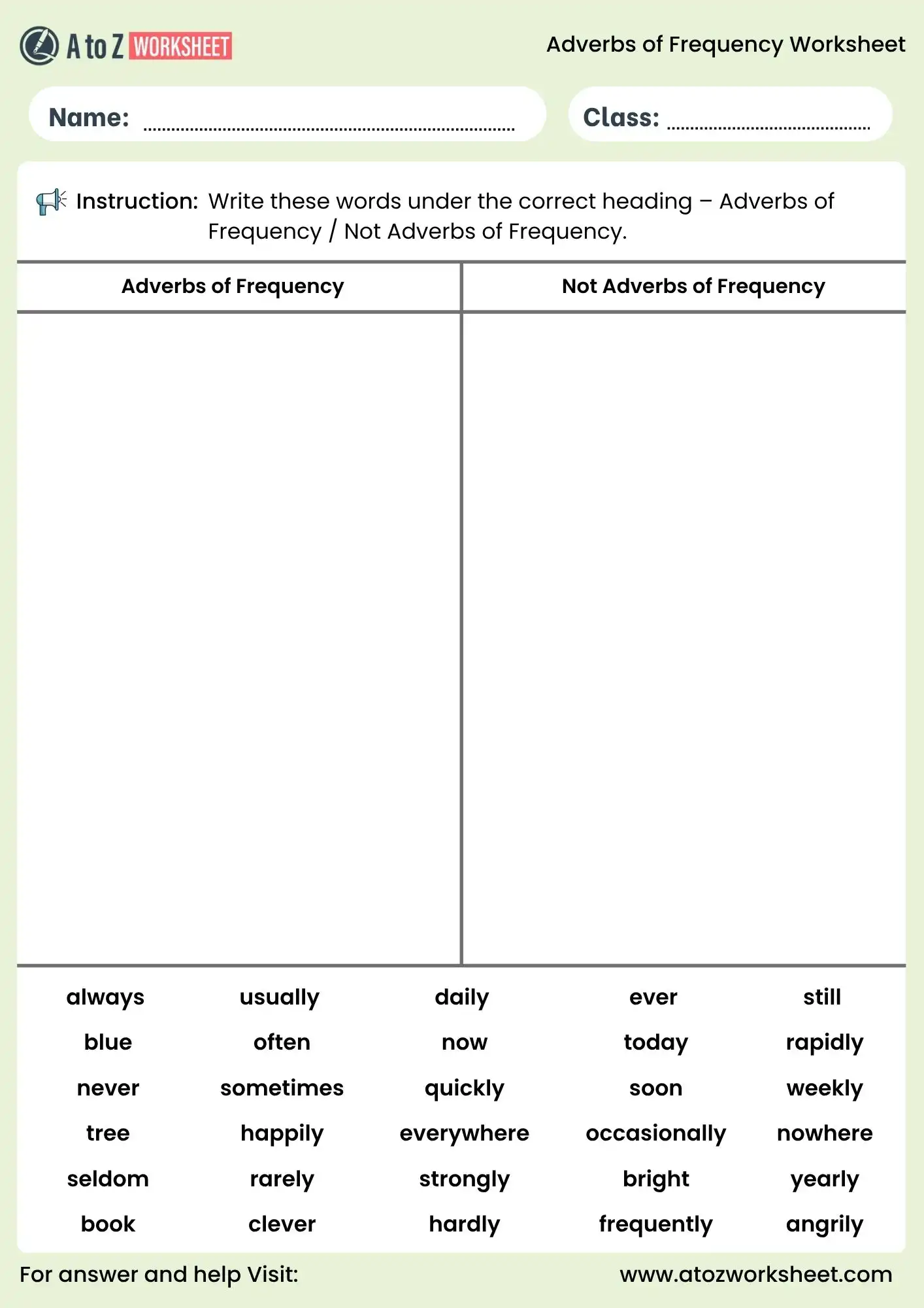 adverbs of frequency worksheets sorting activity for students