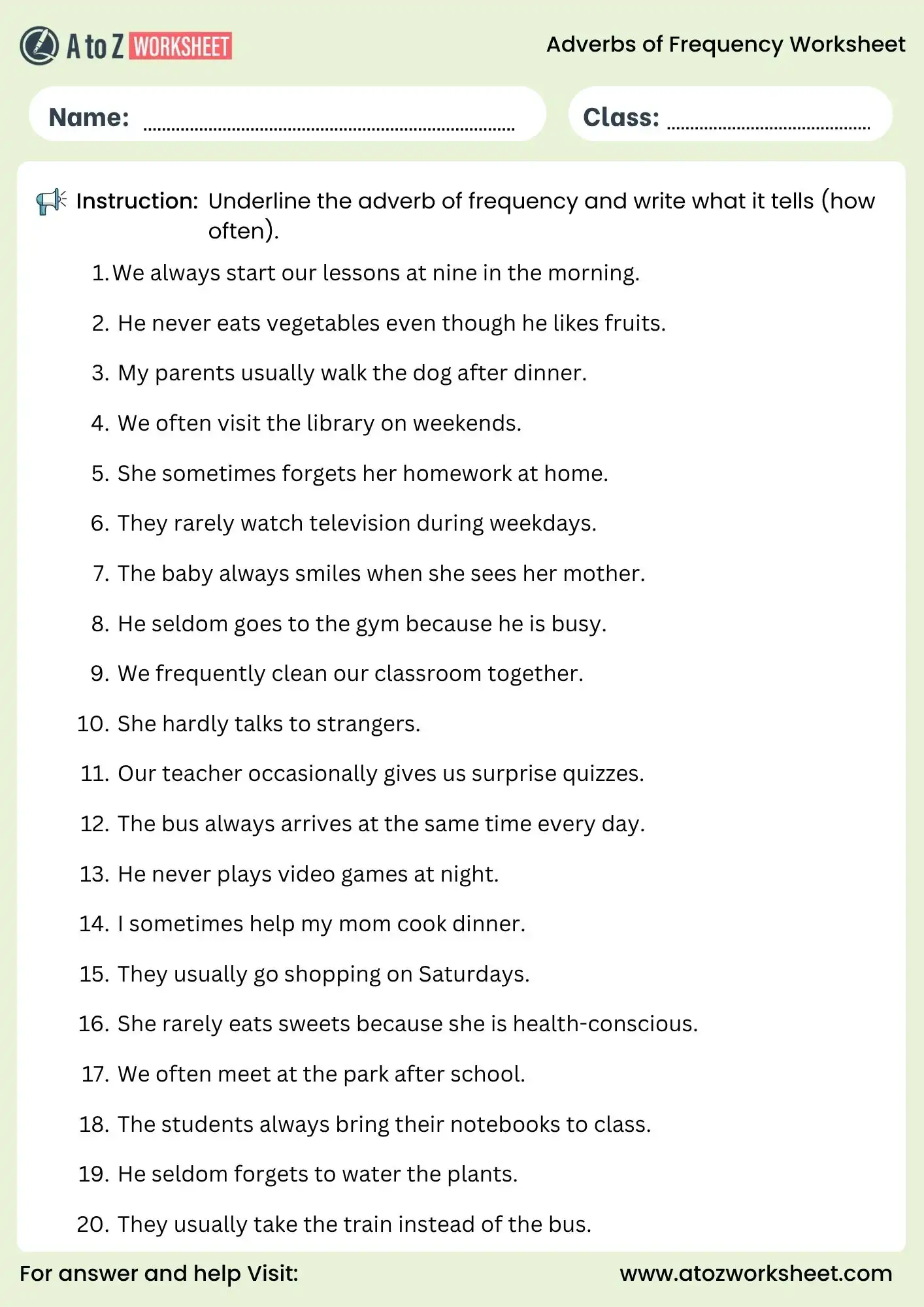 adverbs of frequency worksheets underline activity for grammar learning