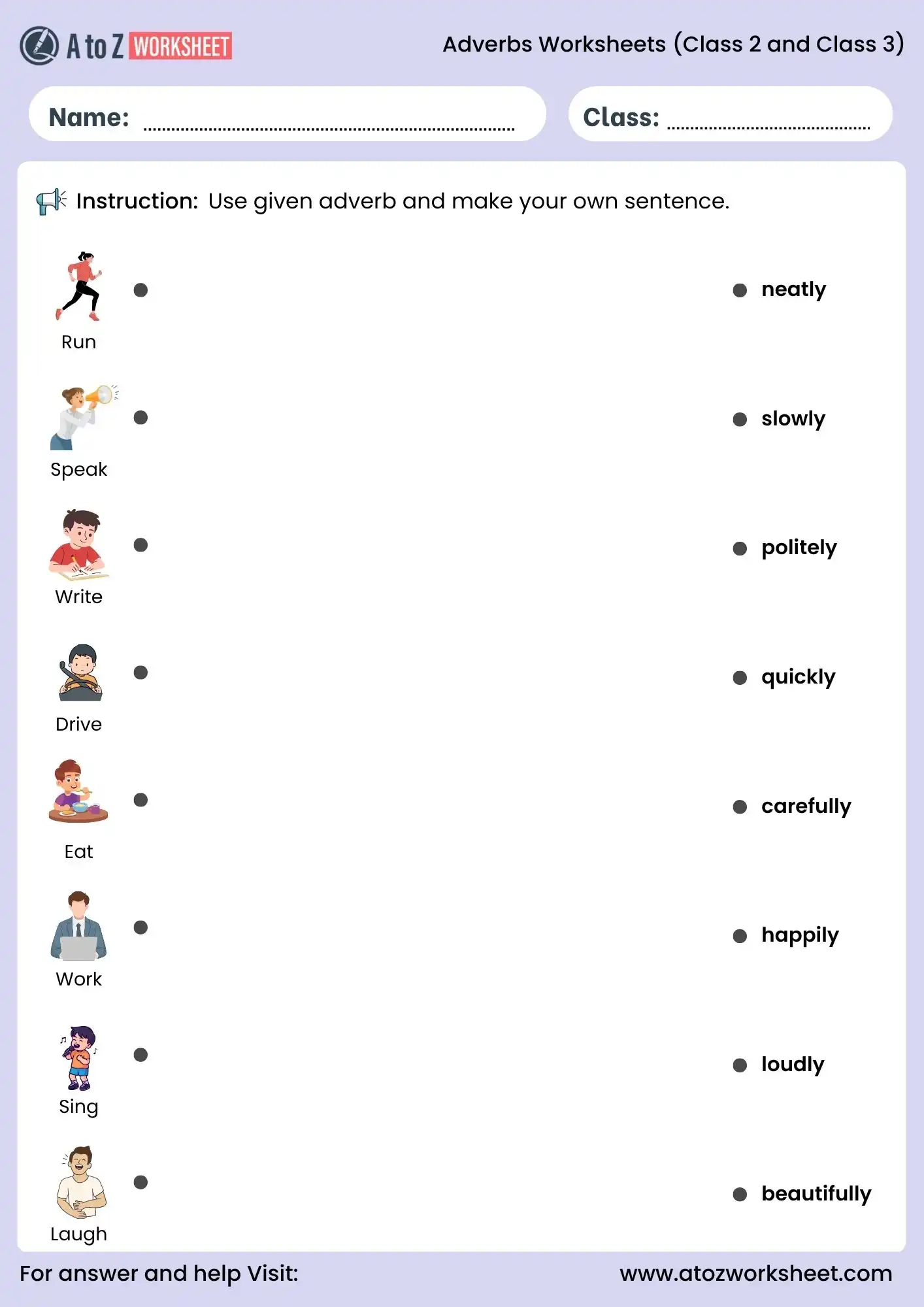 adverbs worksheets for class 2 and class 3 make your own sentence activity