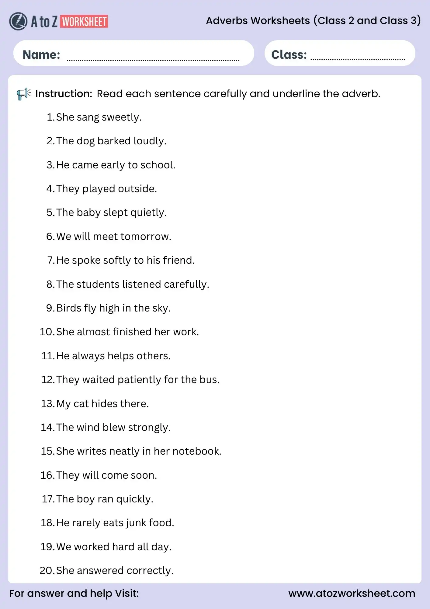 adverbs worksheets for class 2 and class 3 underline the adverb activity