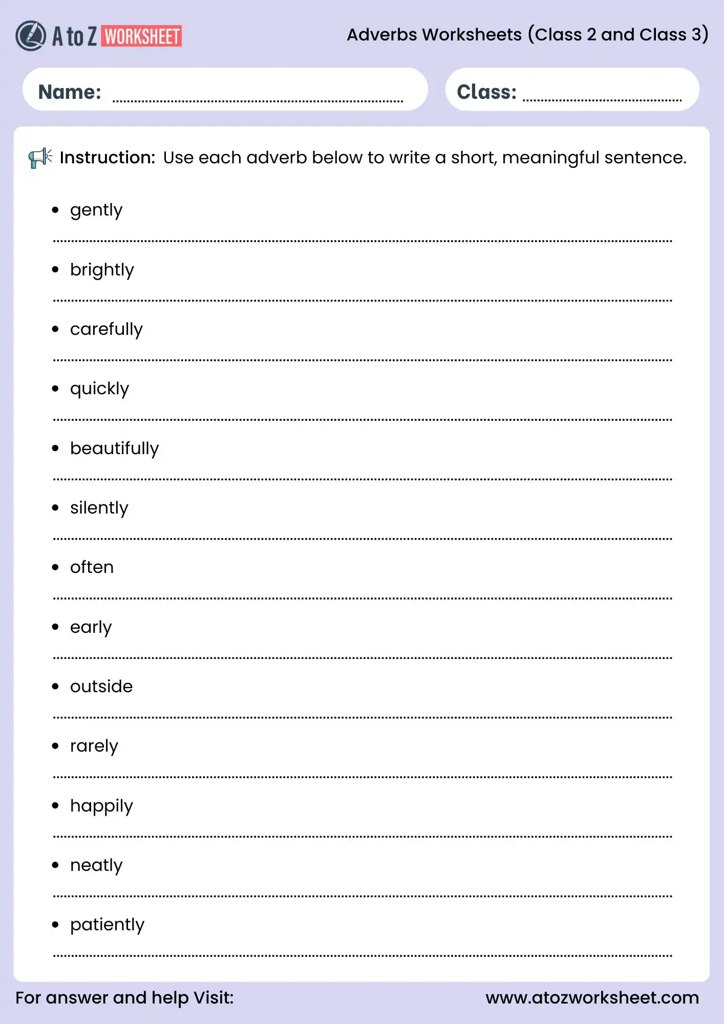 adverbs worksheets for class 2 and class 3 write short sentences using adverbs