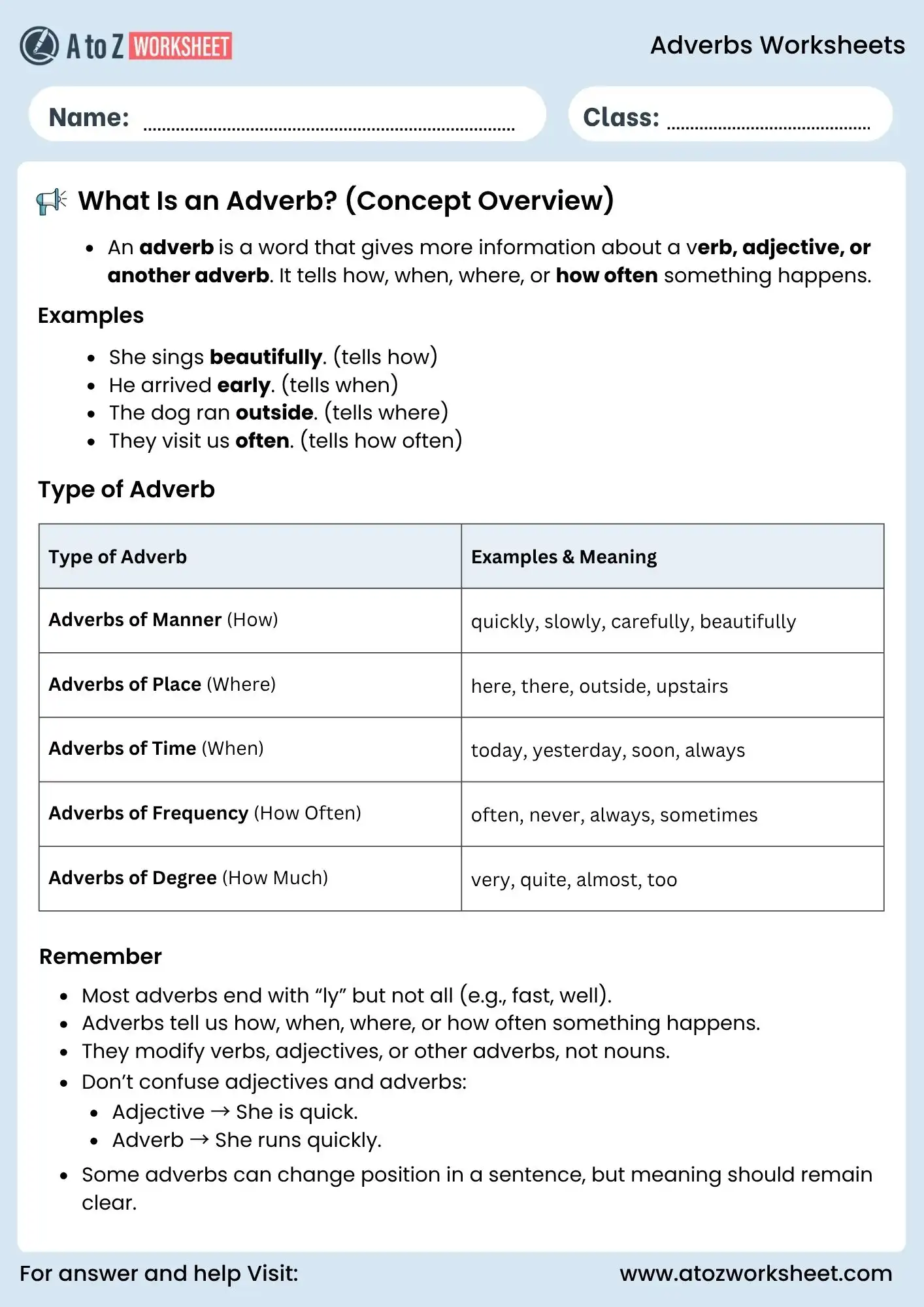 adverbs worksheets for grade 3 overview chart