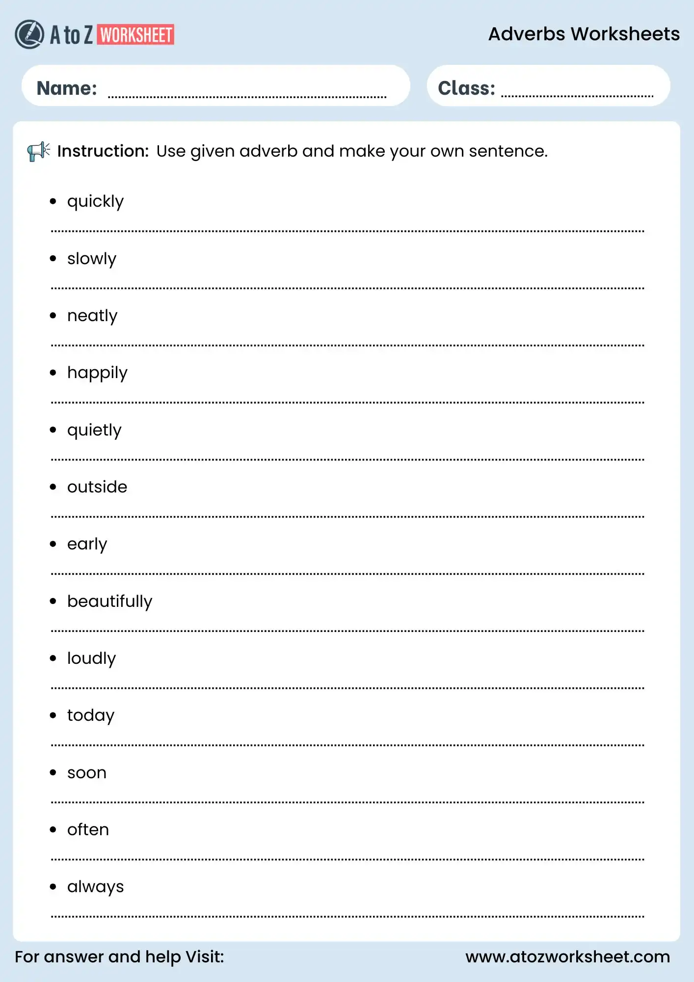 adverbs sentence writing worksheet for kids