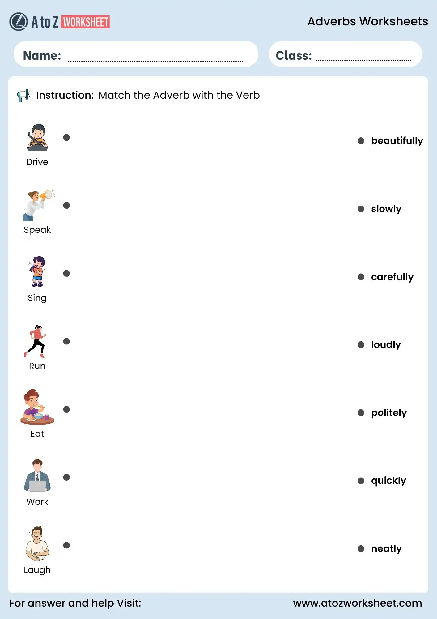 adverbs worksheets matching activity for kids