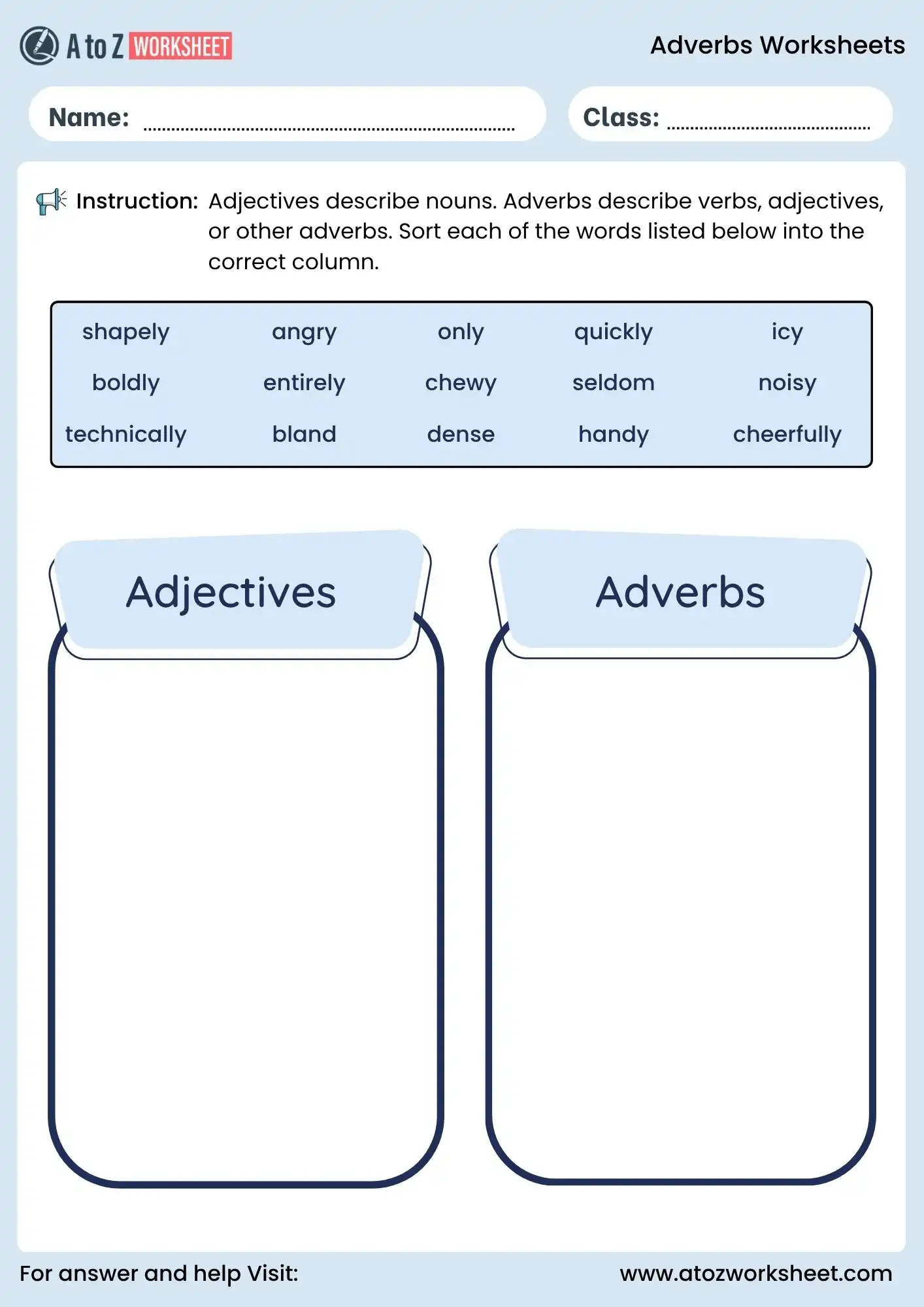 adjectives and adverbs sorting worksheet for grade 4