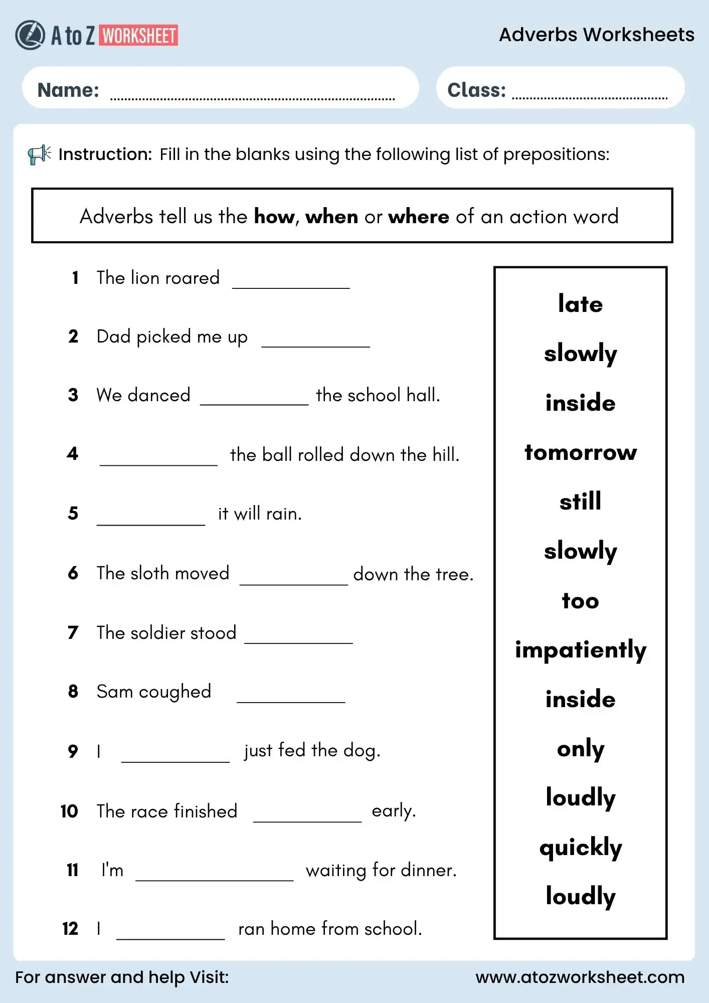 adverbs fill in the blanks worksheet for grade 3