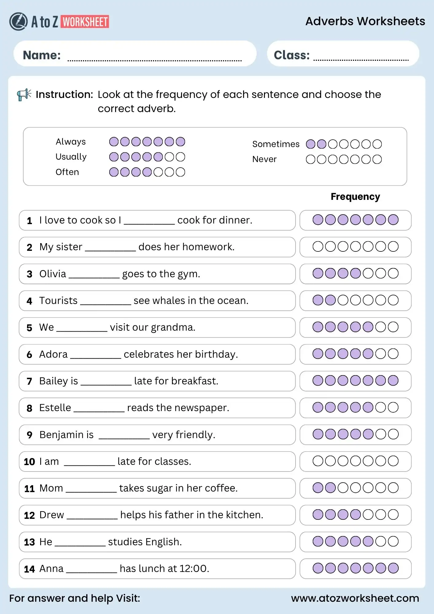 adverbs of frequency worksheet for kids
