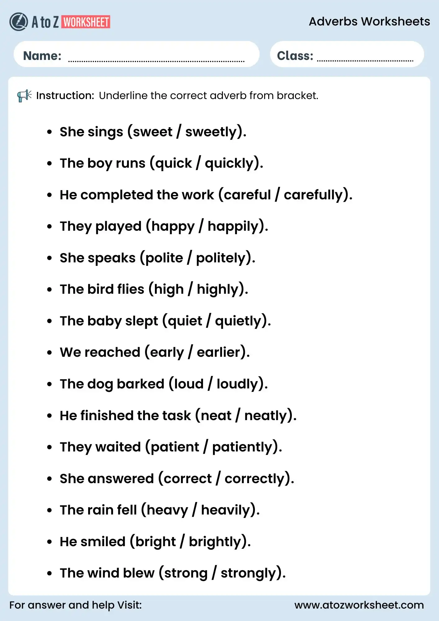 choose the correct adverb worksheet