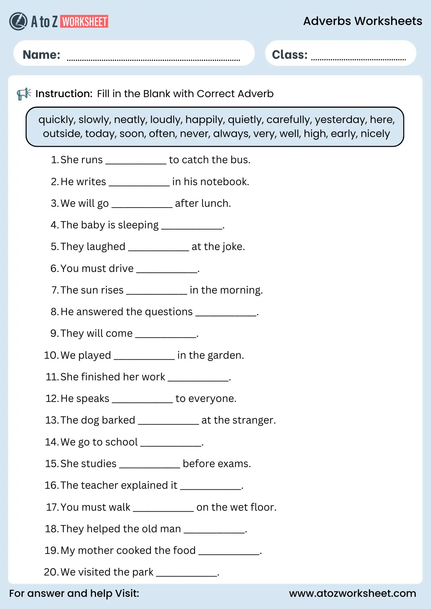 fill in the blank with adverbs worksheet for grade 4