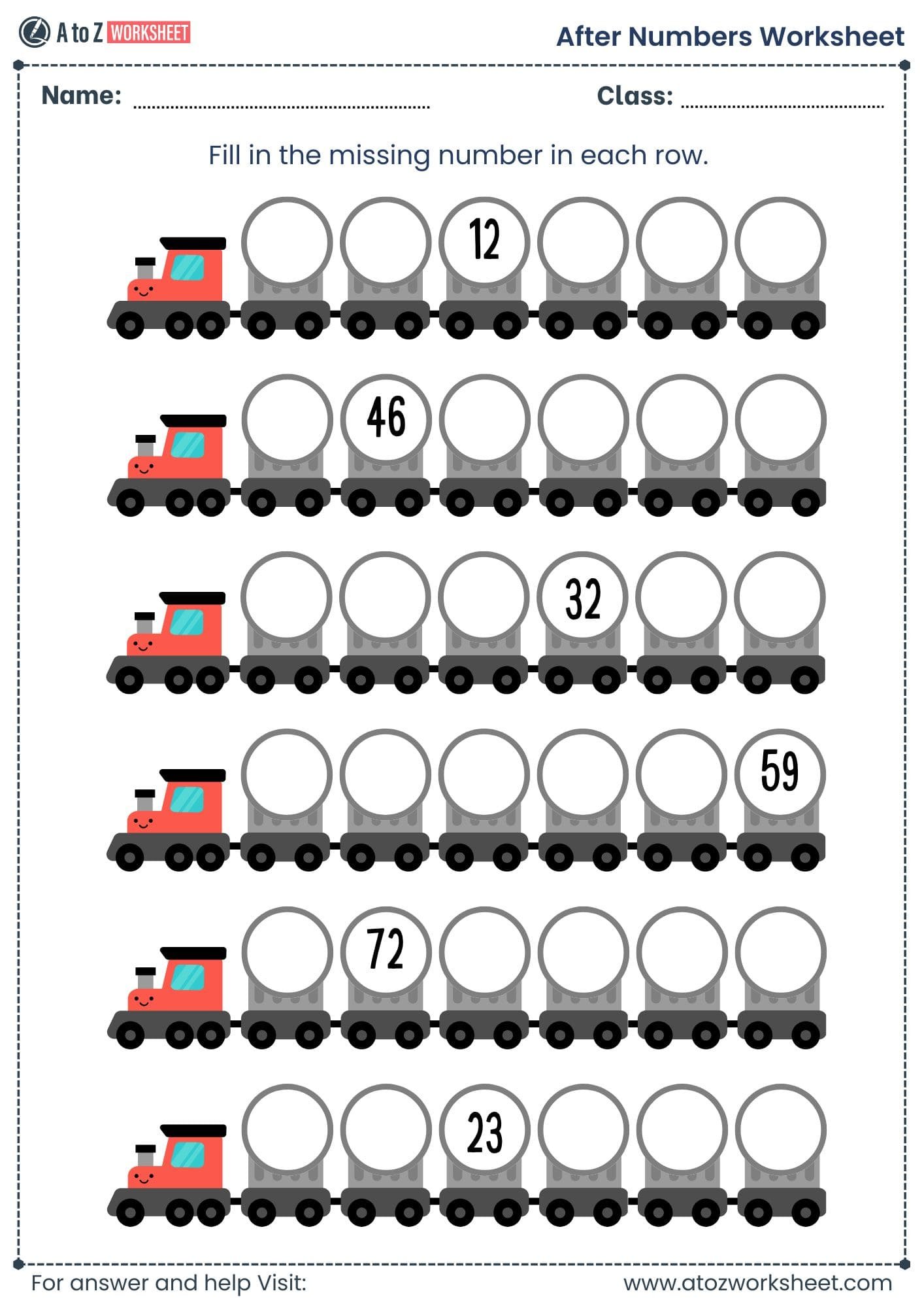 after number worksheet​ for class 1