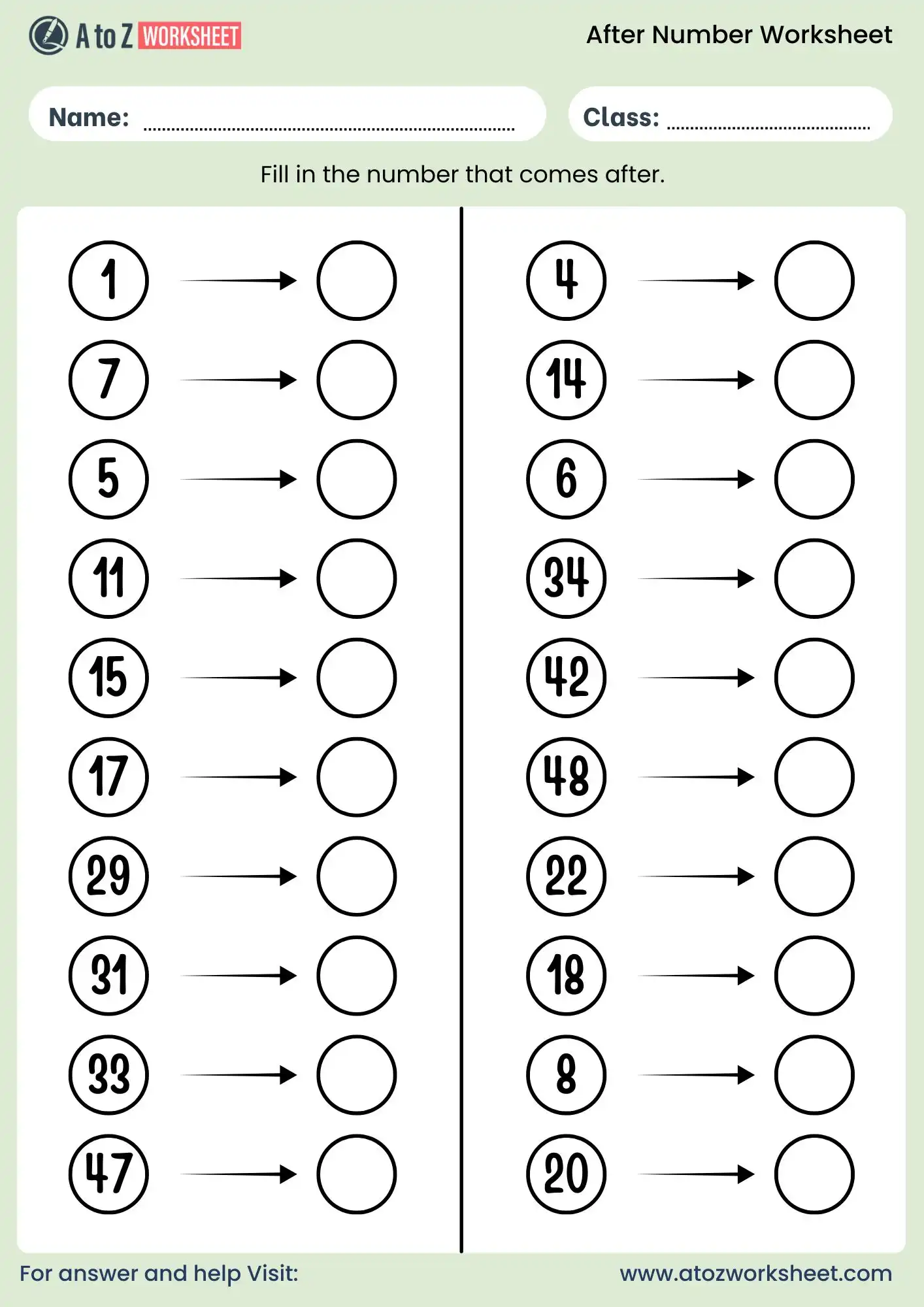 after number worksheet 1 to 50 sequencing numbers activity