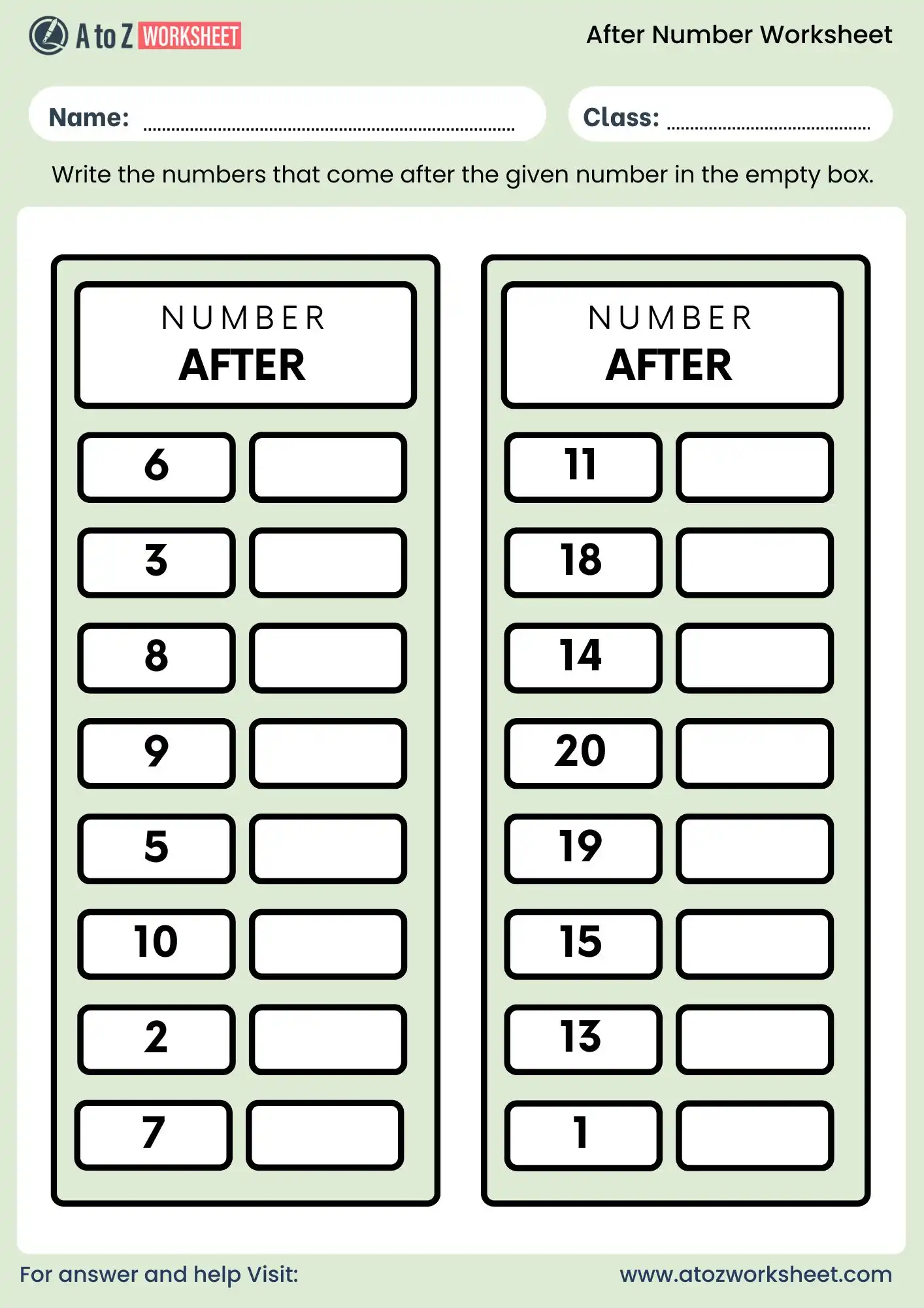 after number worksheet 1 to 50 write missing after numbers