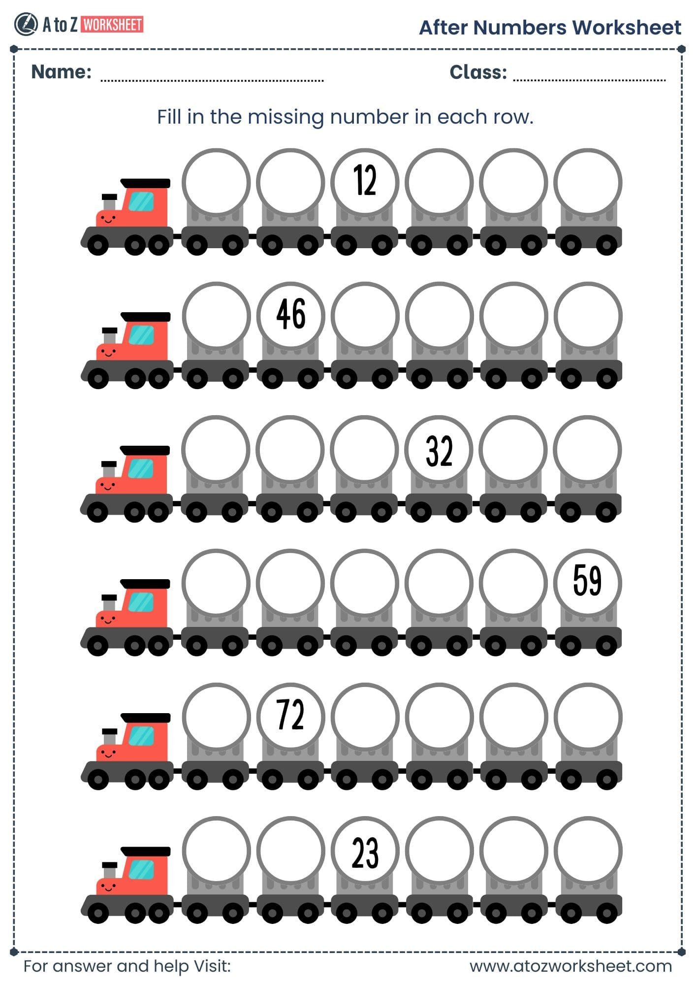 fill missing number train after number worksheet