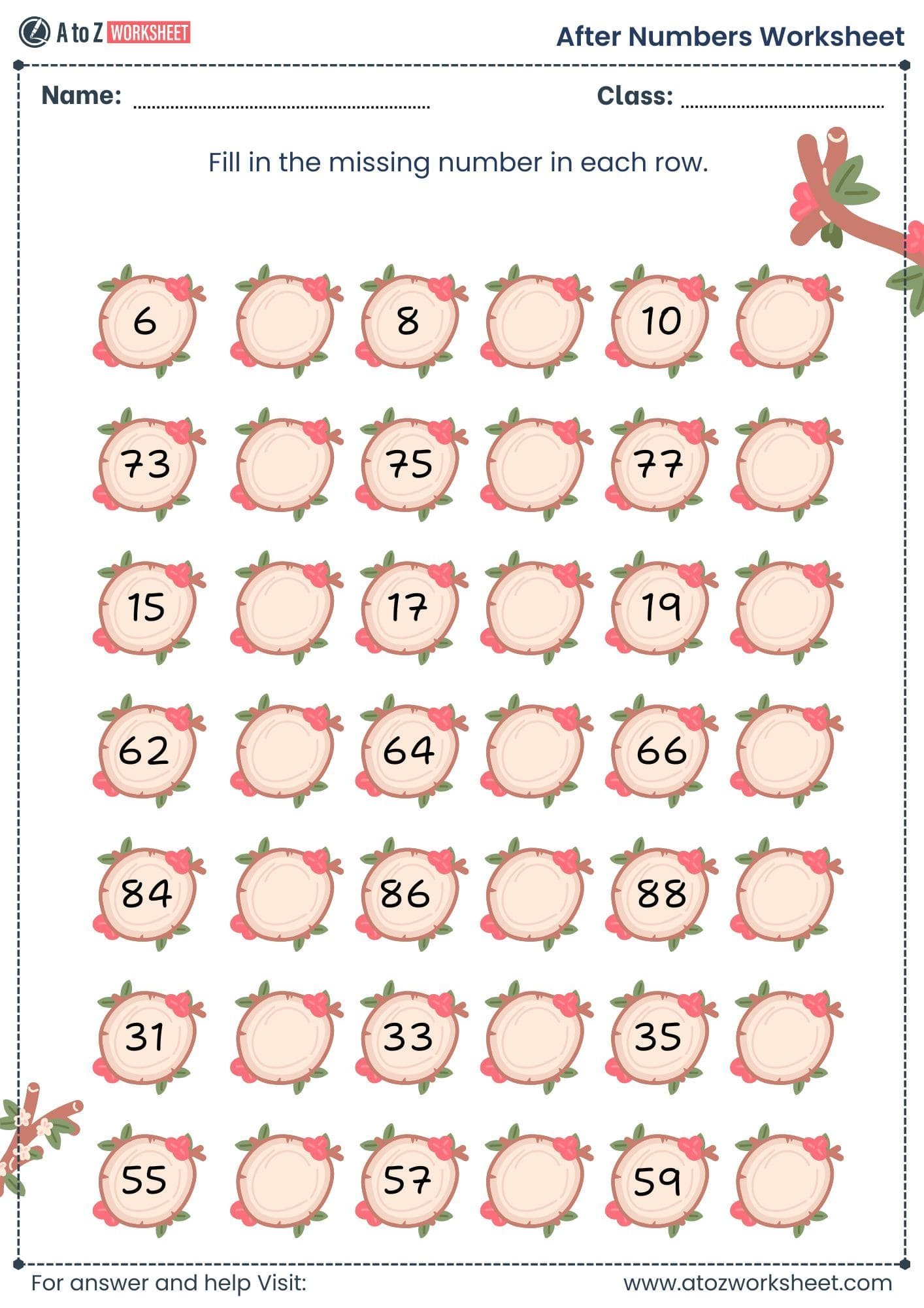 fill blank space after number worksheet lkg