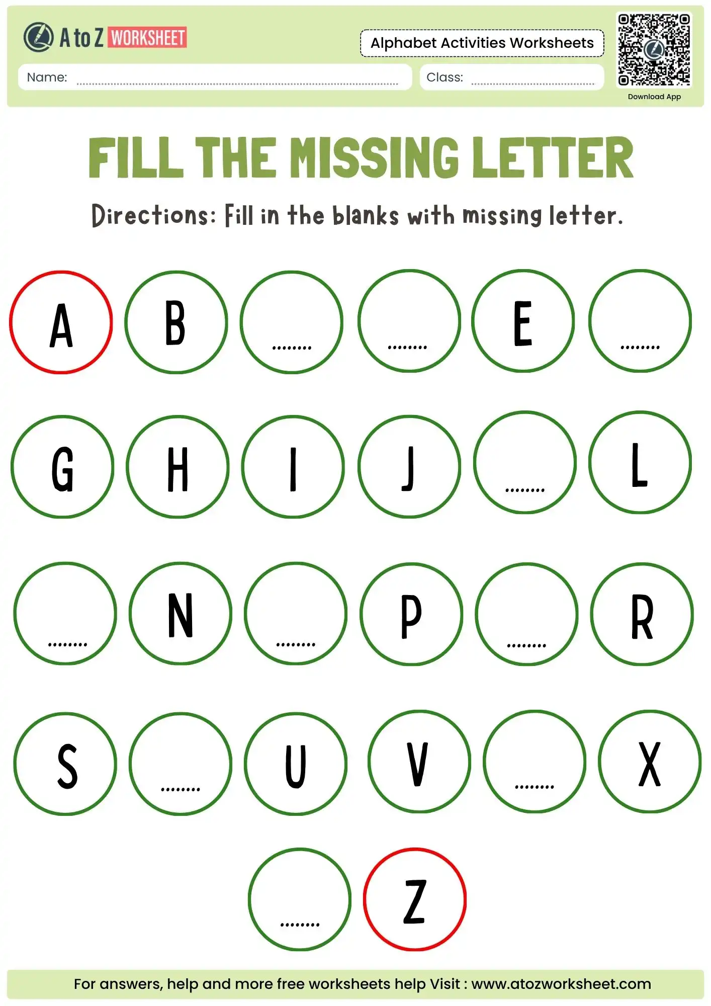 Alphabet Activities Worksheets (Free Printable PDF) 2 missing letter sequence activity in alphabet activities worksheets