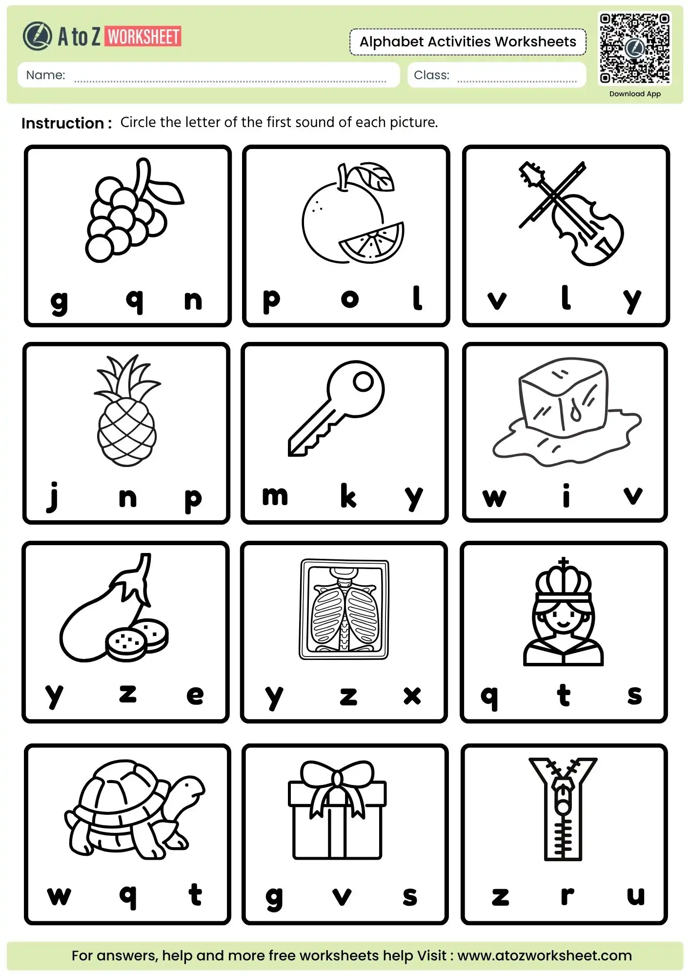 Alphabet Activities Worksheets (Free Printable PDF) 3 phonics and first sound identification from alphabet activities worksheets