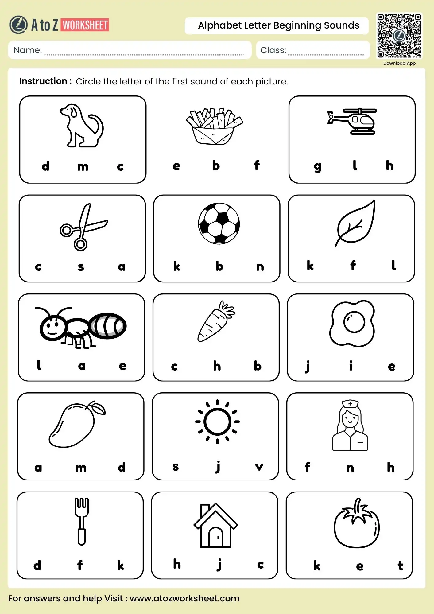 alphabet letter beginning sounds worksheets identifying sounds for dog fries and house