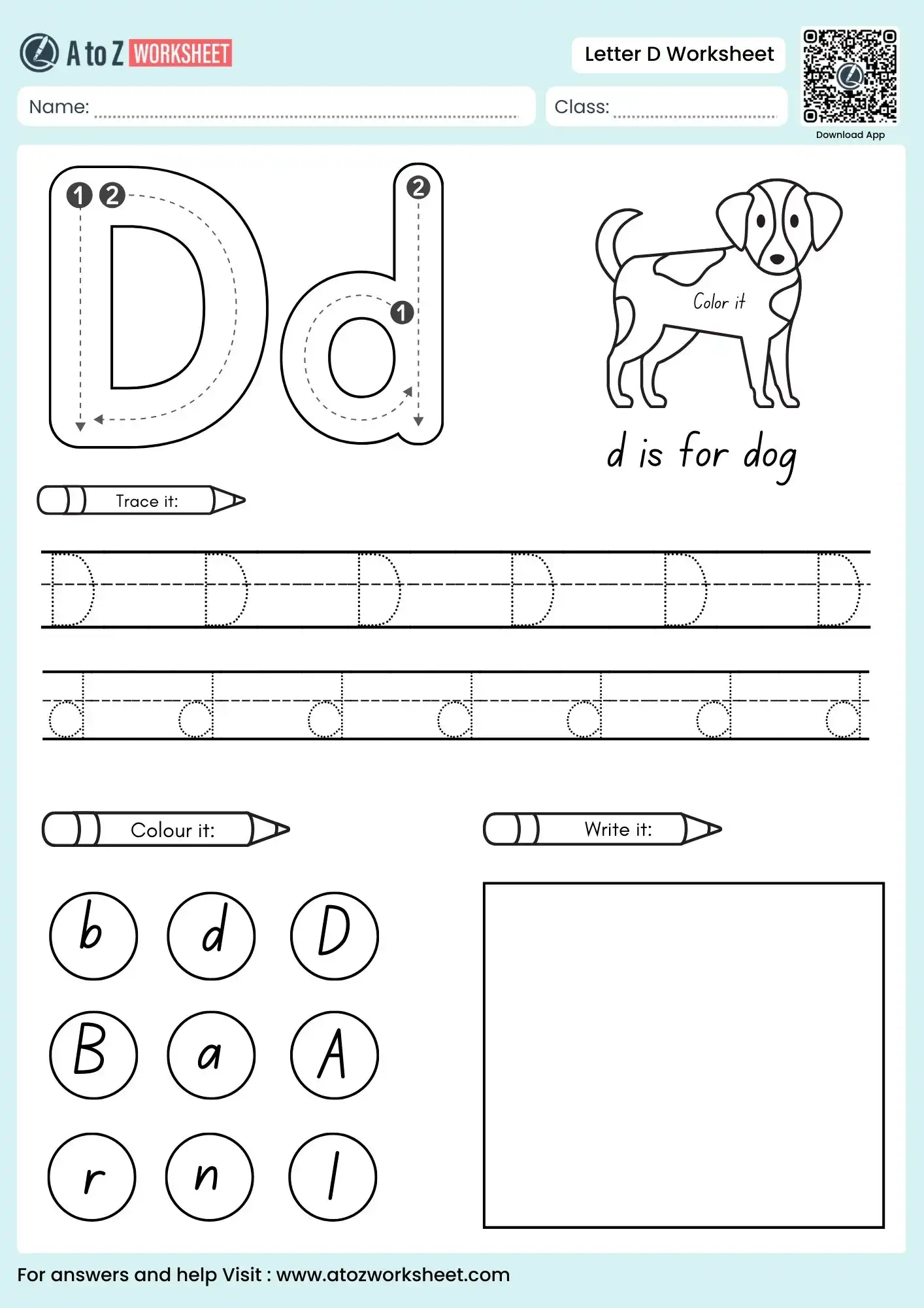 letter d worksheets for kindergarten with dog and alphabet search