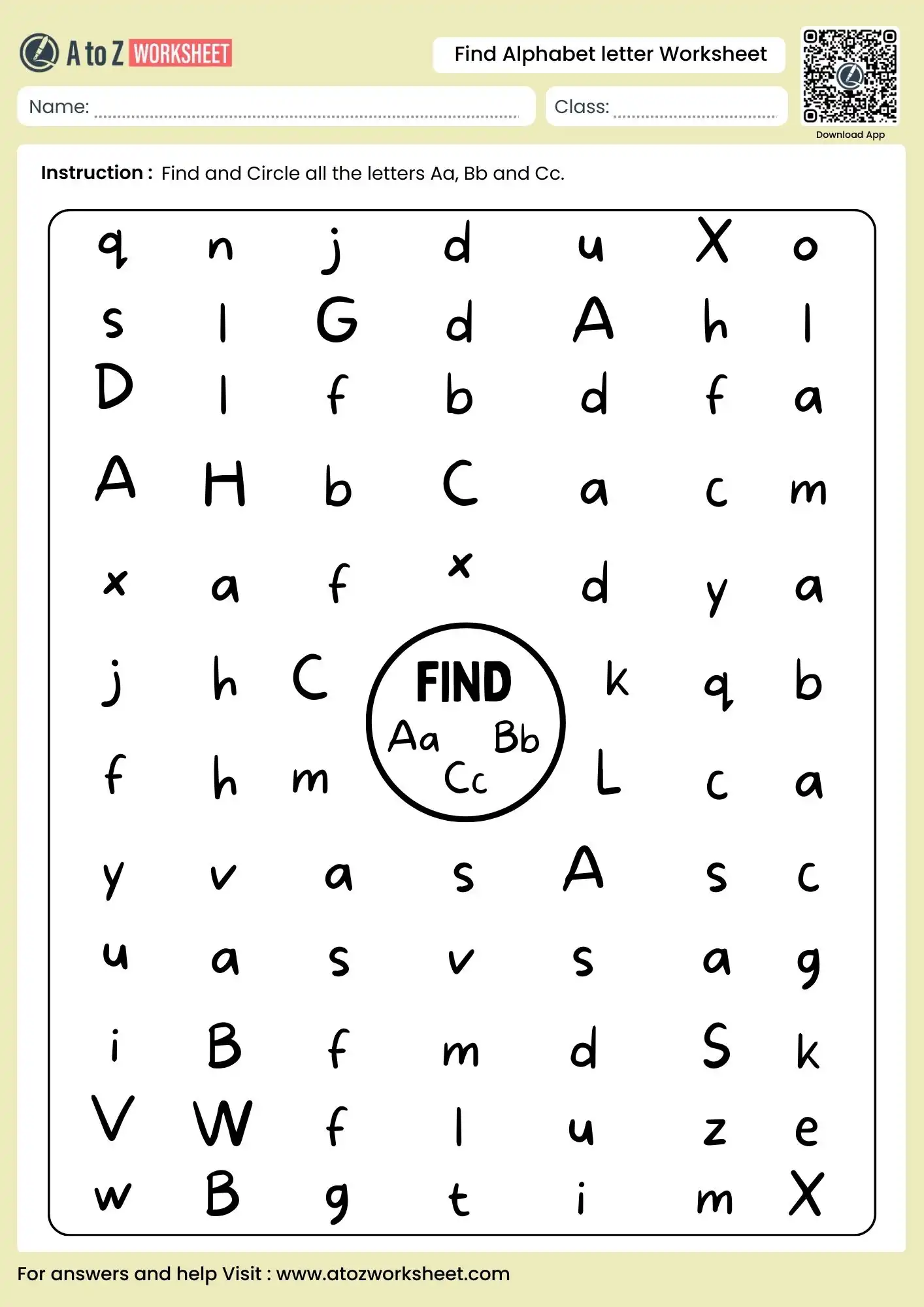 alphabet letter find worksheets for kindergarten searching for Aa Bb and Cc