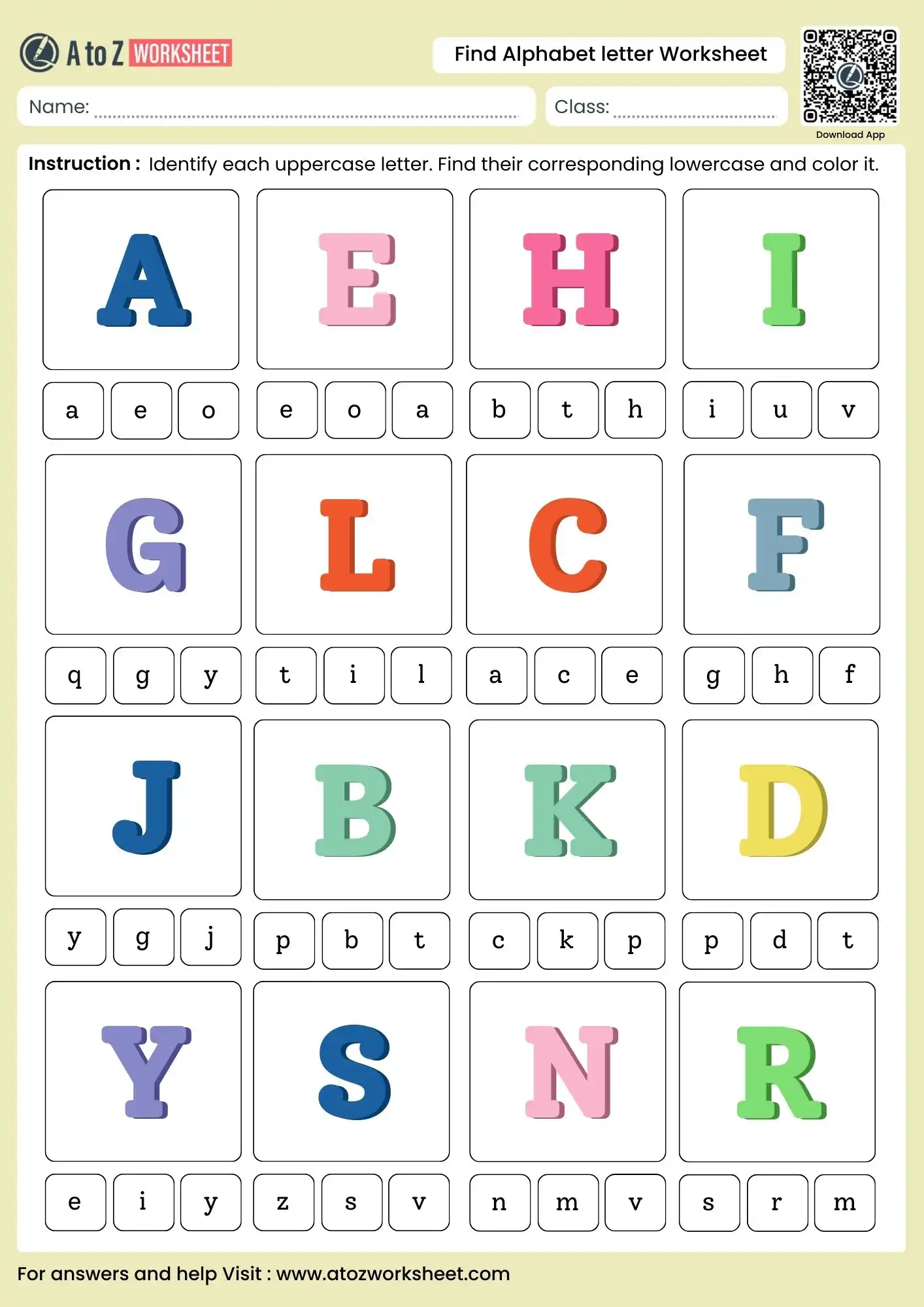 alphabet letter find worksheets for preschool matching uppercase and lowercase letters