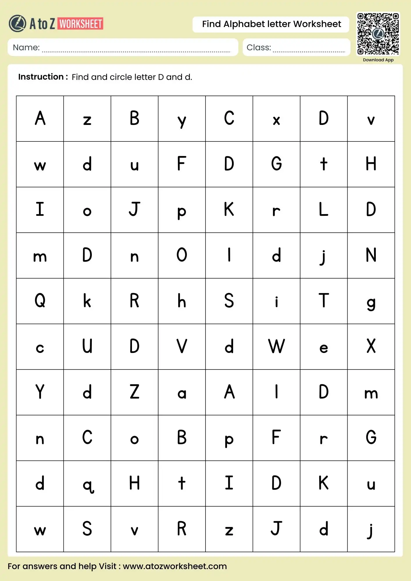 alphabet letter find worksheets specifically for finding uppercase D and lowercase d