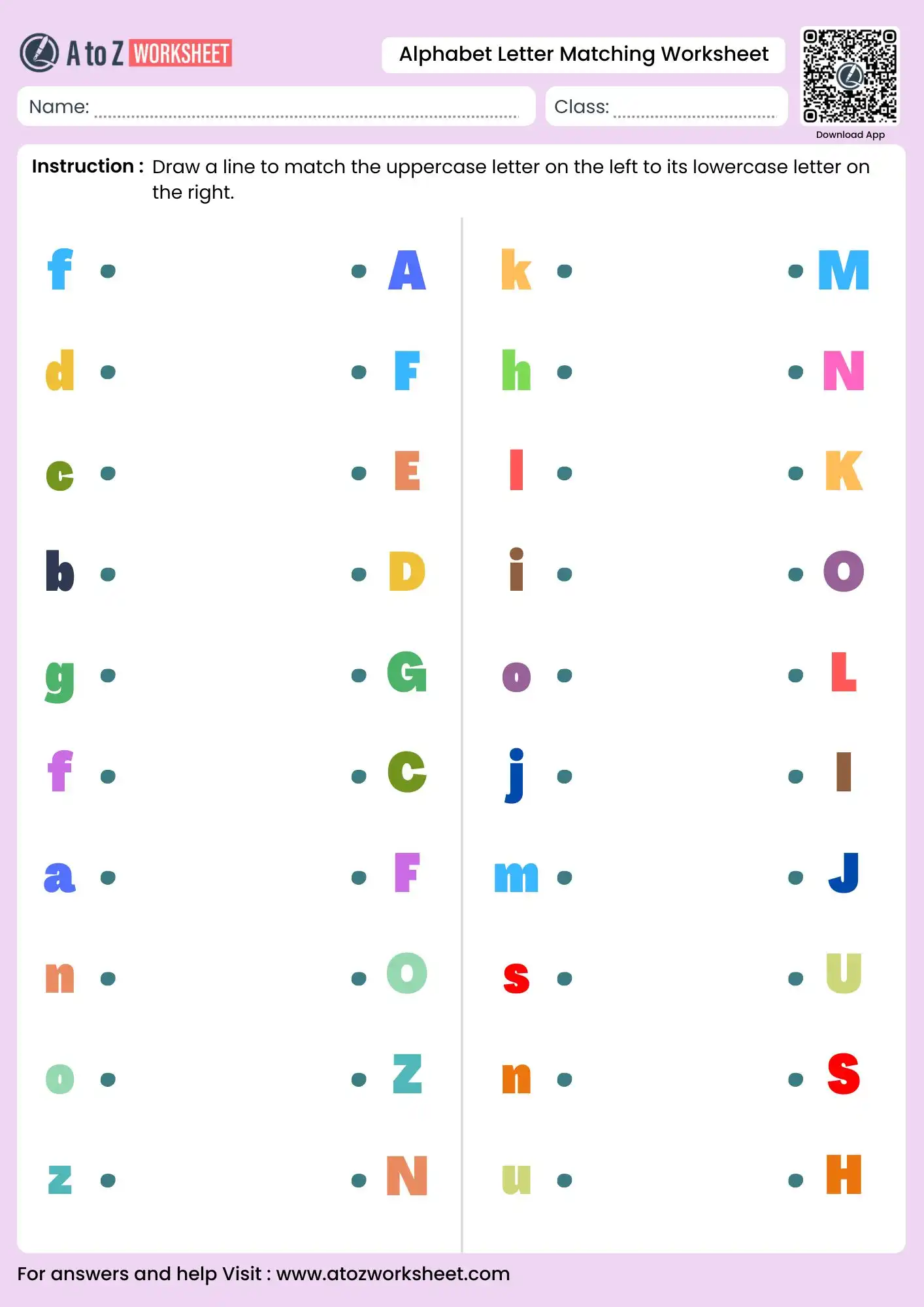 interactive alphabet letter matching worksheets for uppercase and lowercase practice