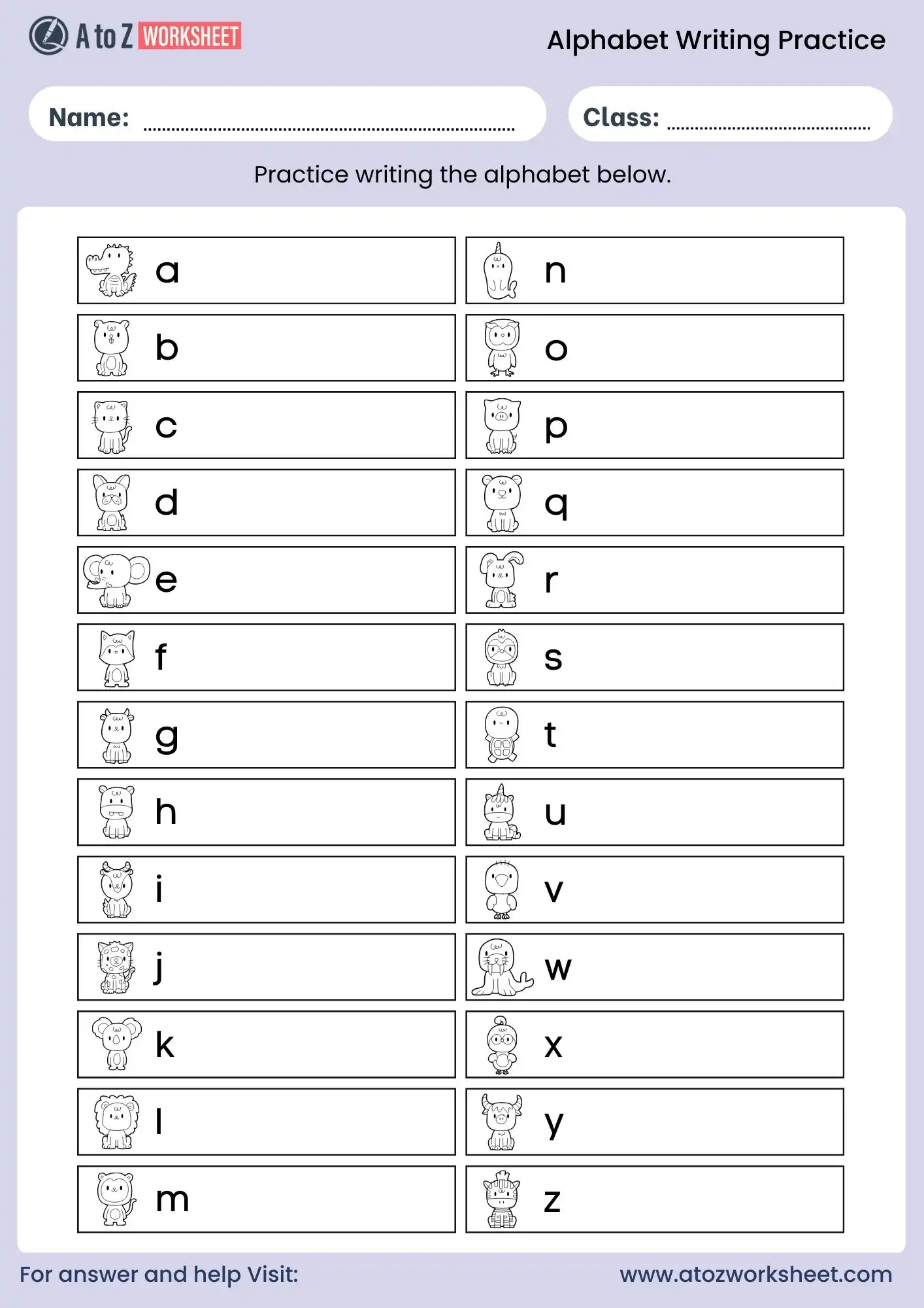 alphabet writing practice worksheets to write small letters