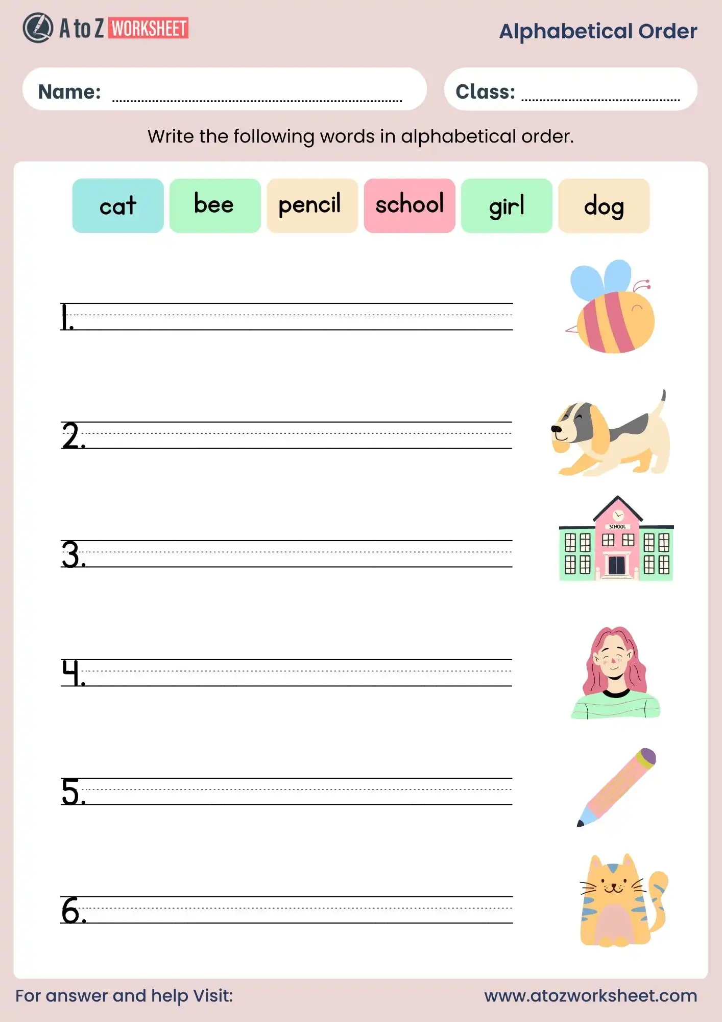 alphabetical order worksheet for nursery kids