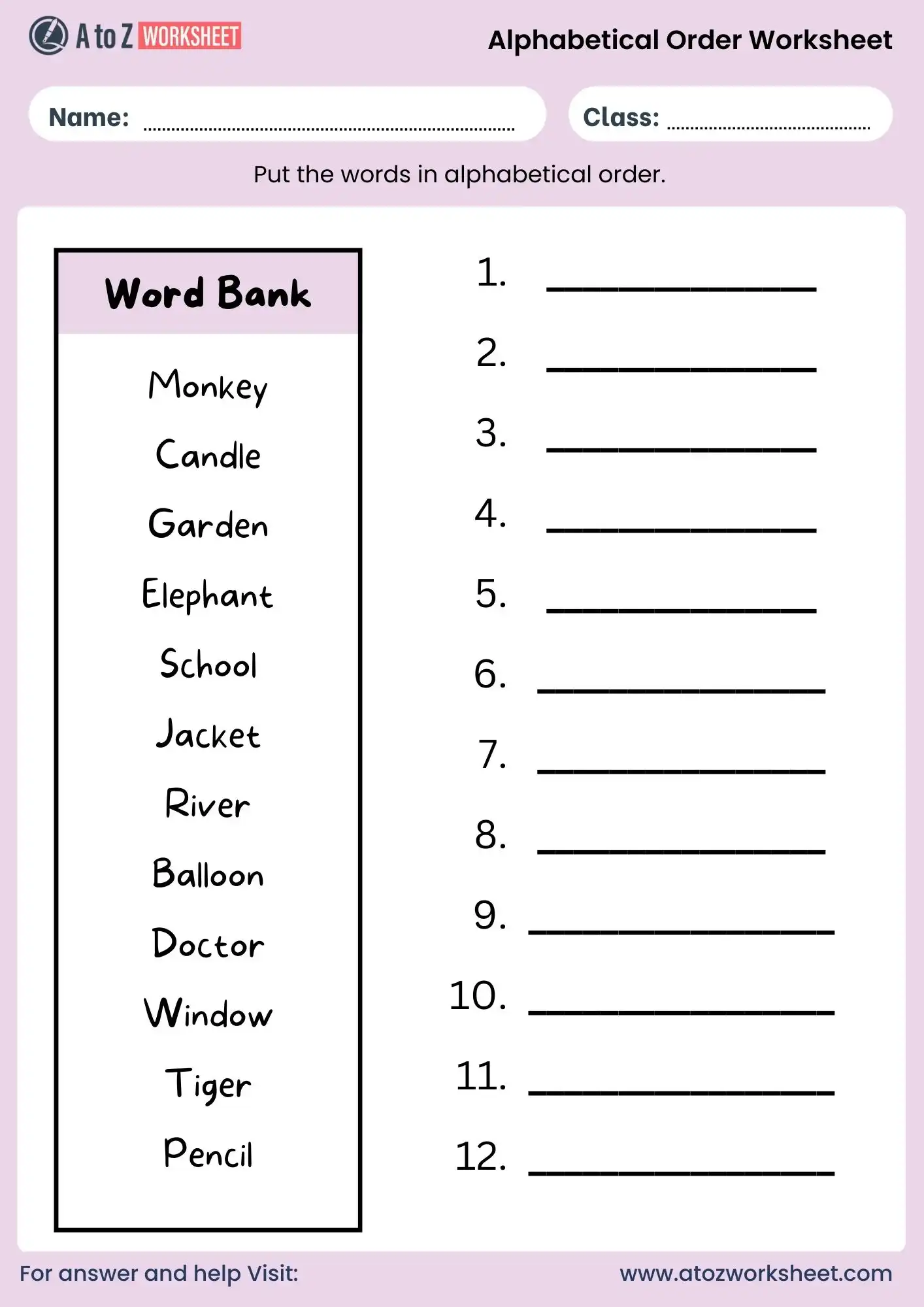 alphabetical order worksheets for class 3 with answers