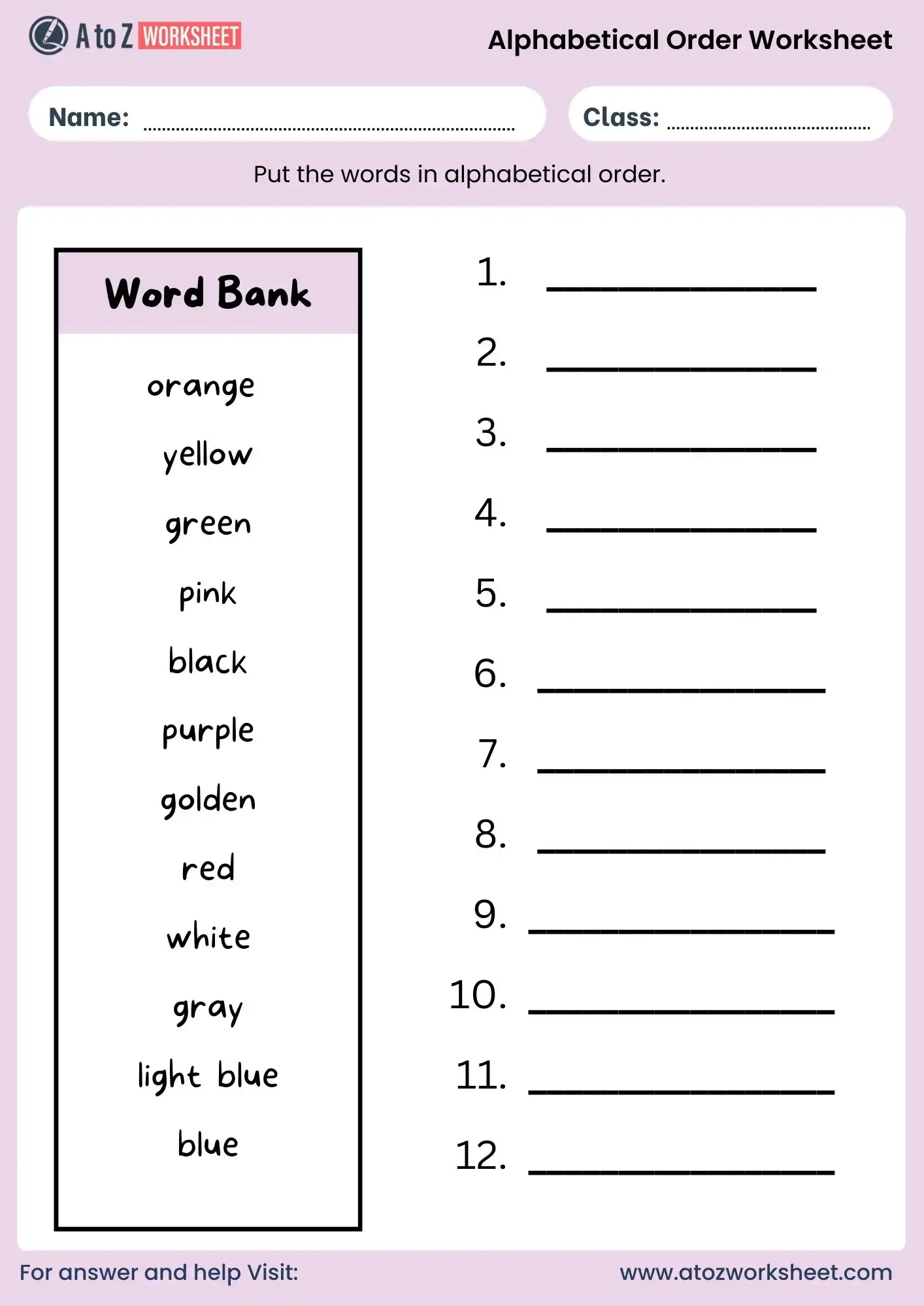 alphabetical order worksheets for class 3 with colors