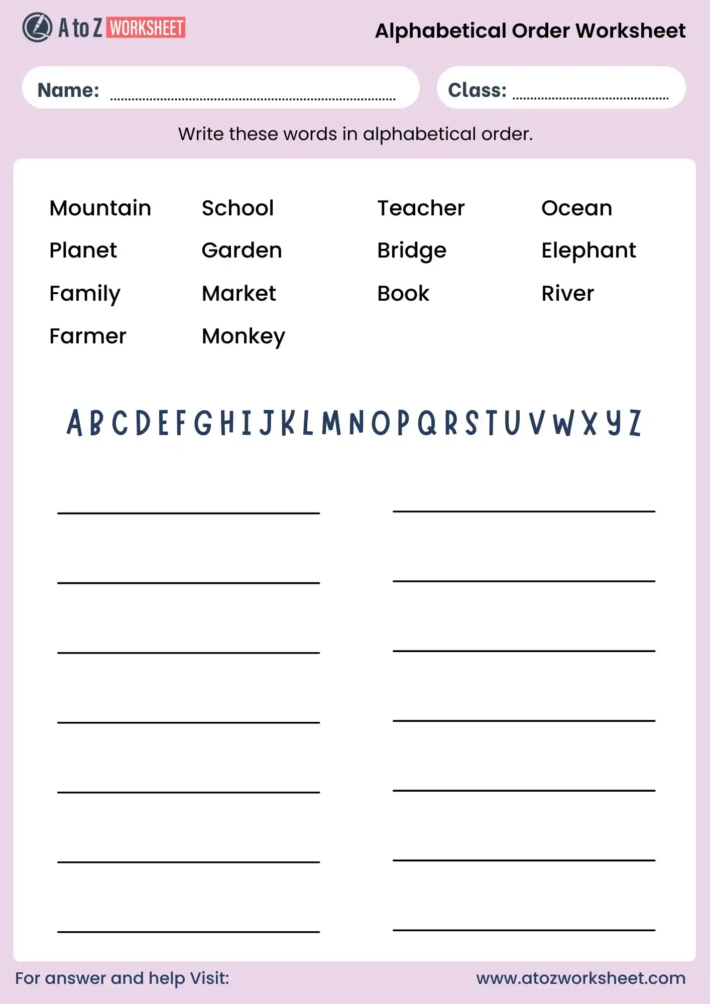 alphabetical order worksheets for class 3 printable