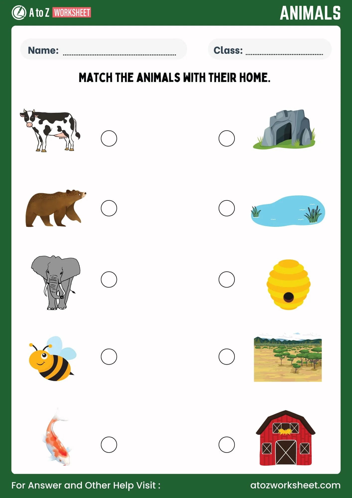 animals and their homes worksheets for kids