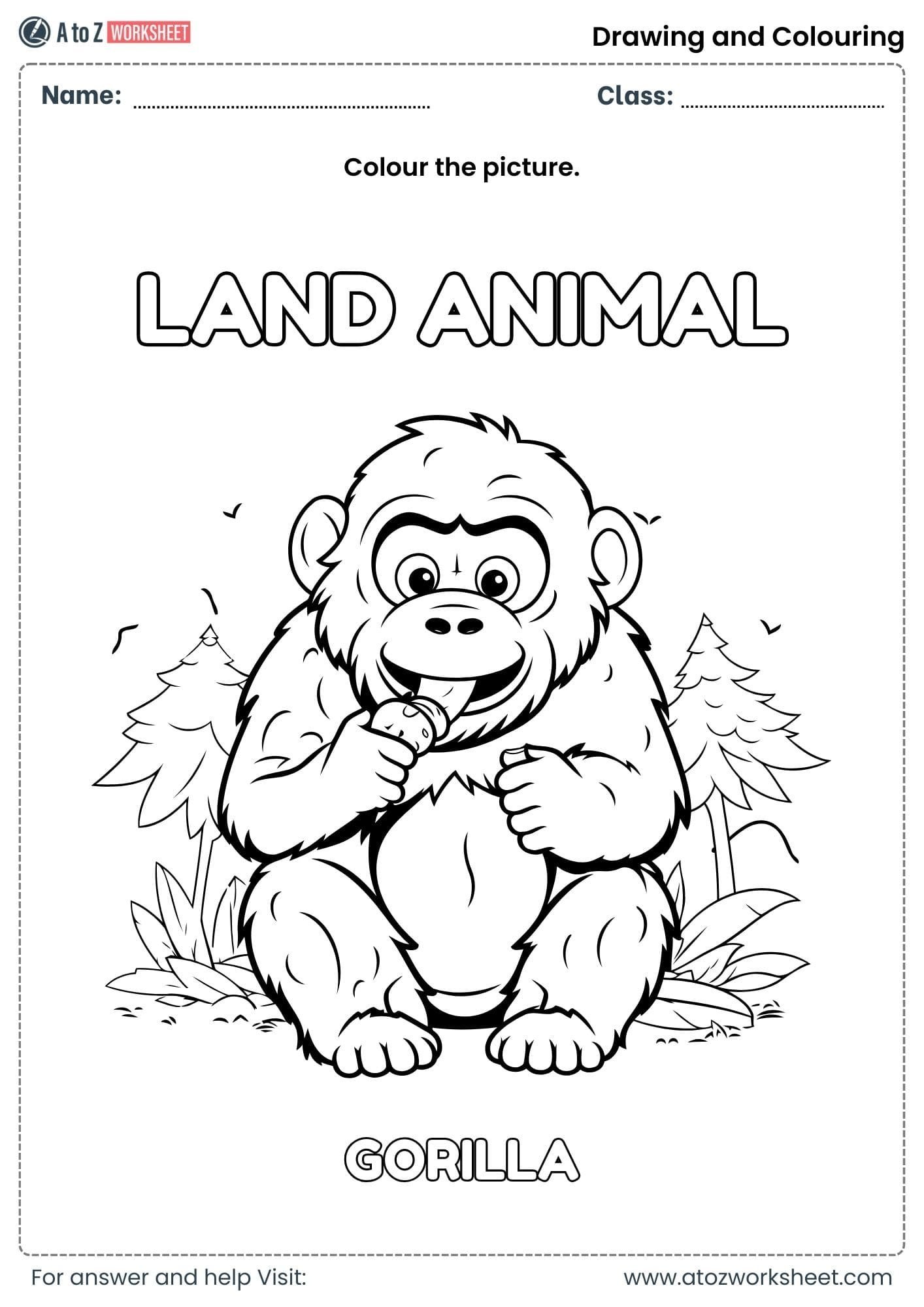 fill colors in gorilla colouring worksheets lkg ukg