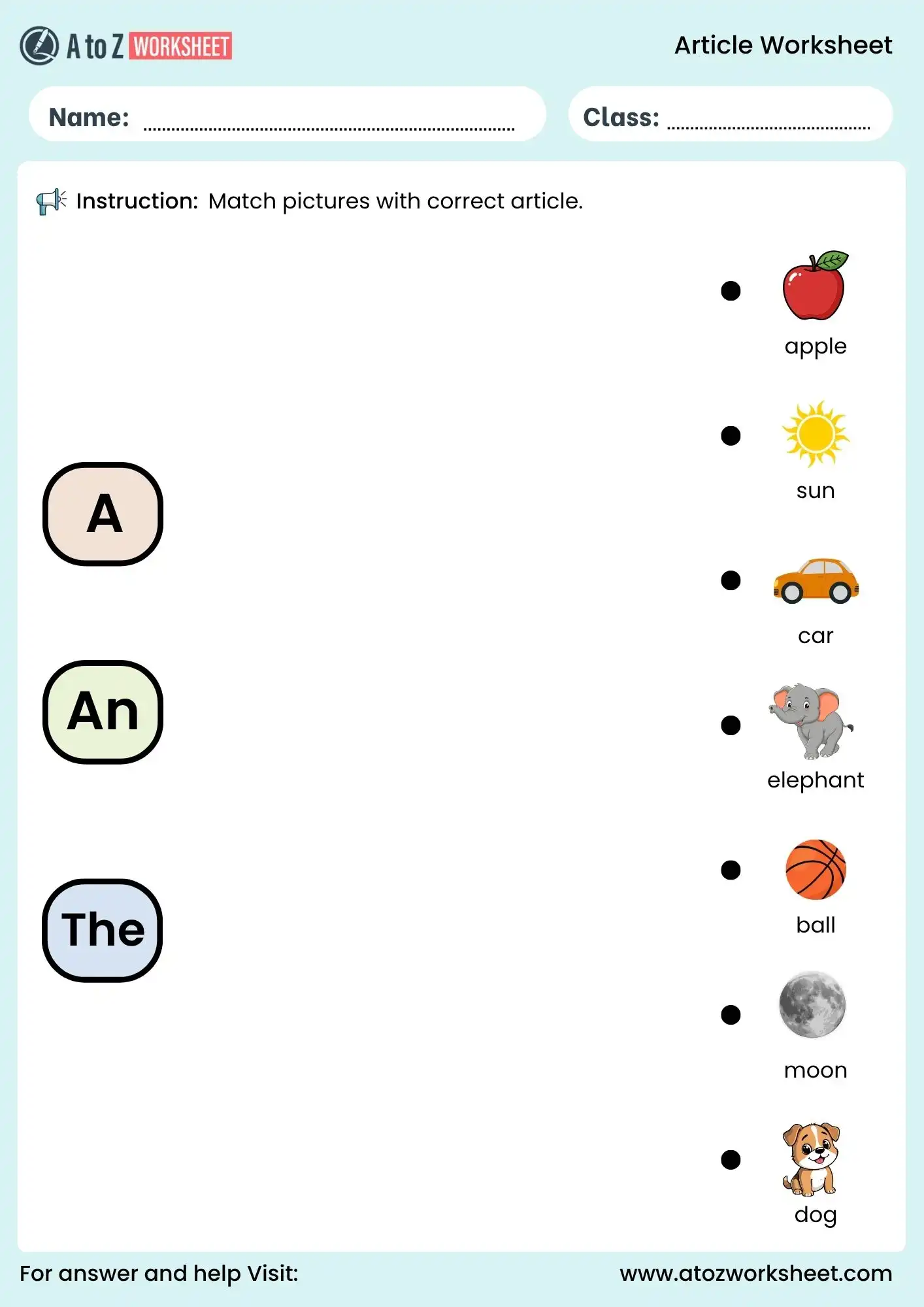 article worksheet matching activity for ukg students