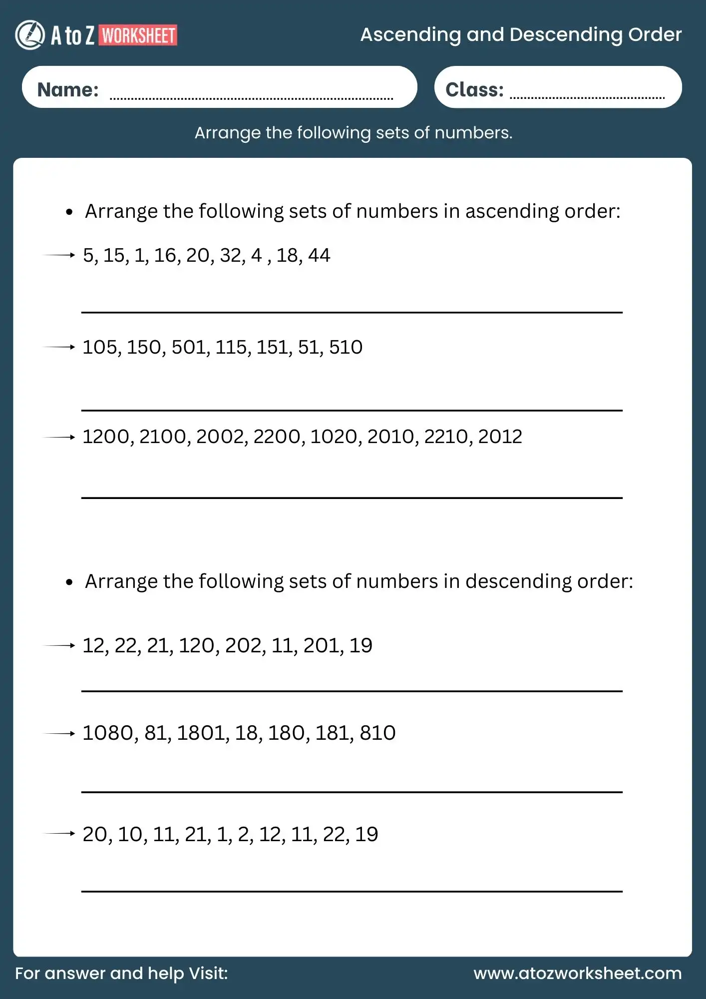 ascending order and descending order worksheets grade 2