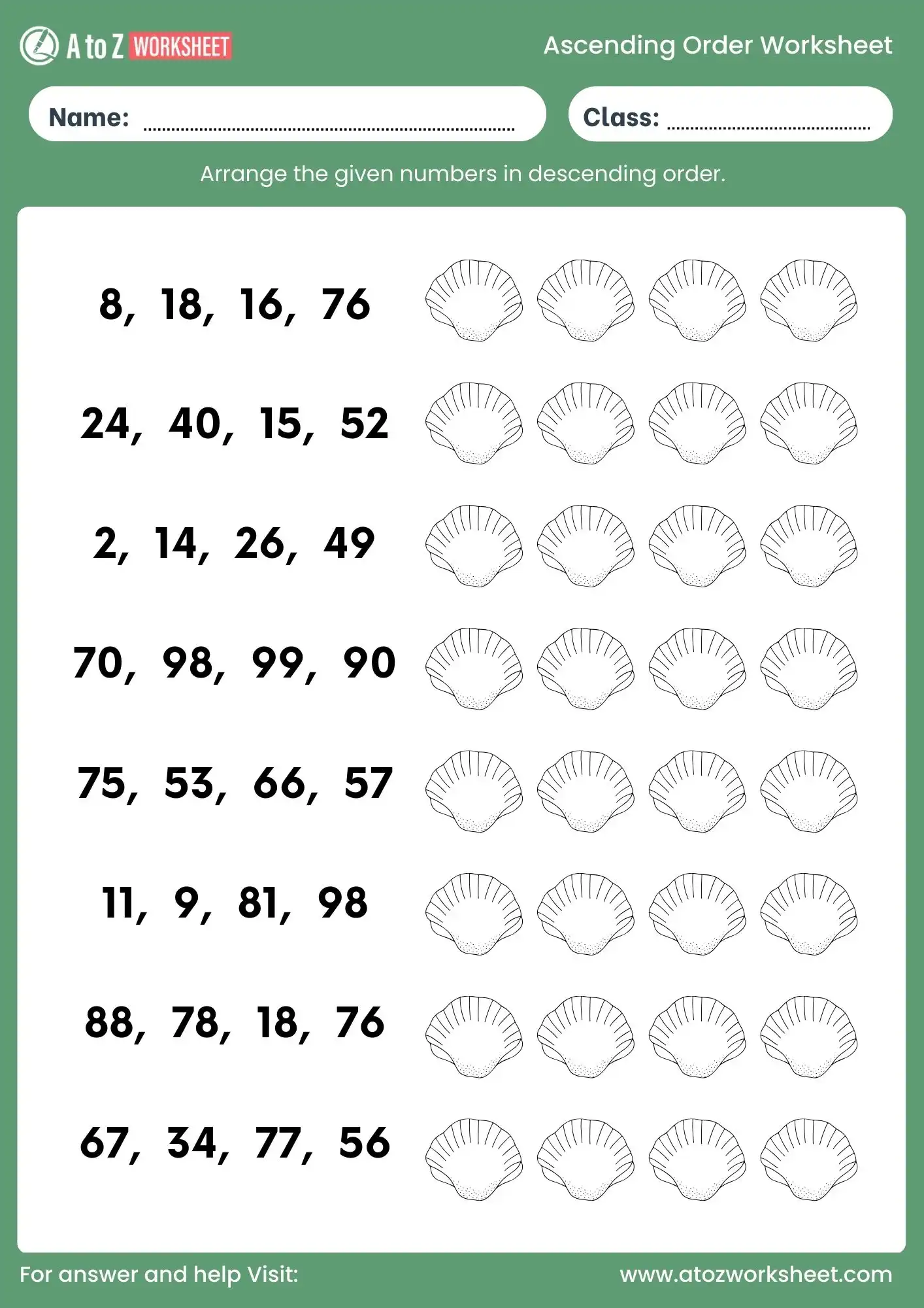 descending order worksheet for class 1 practice