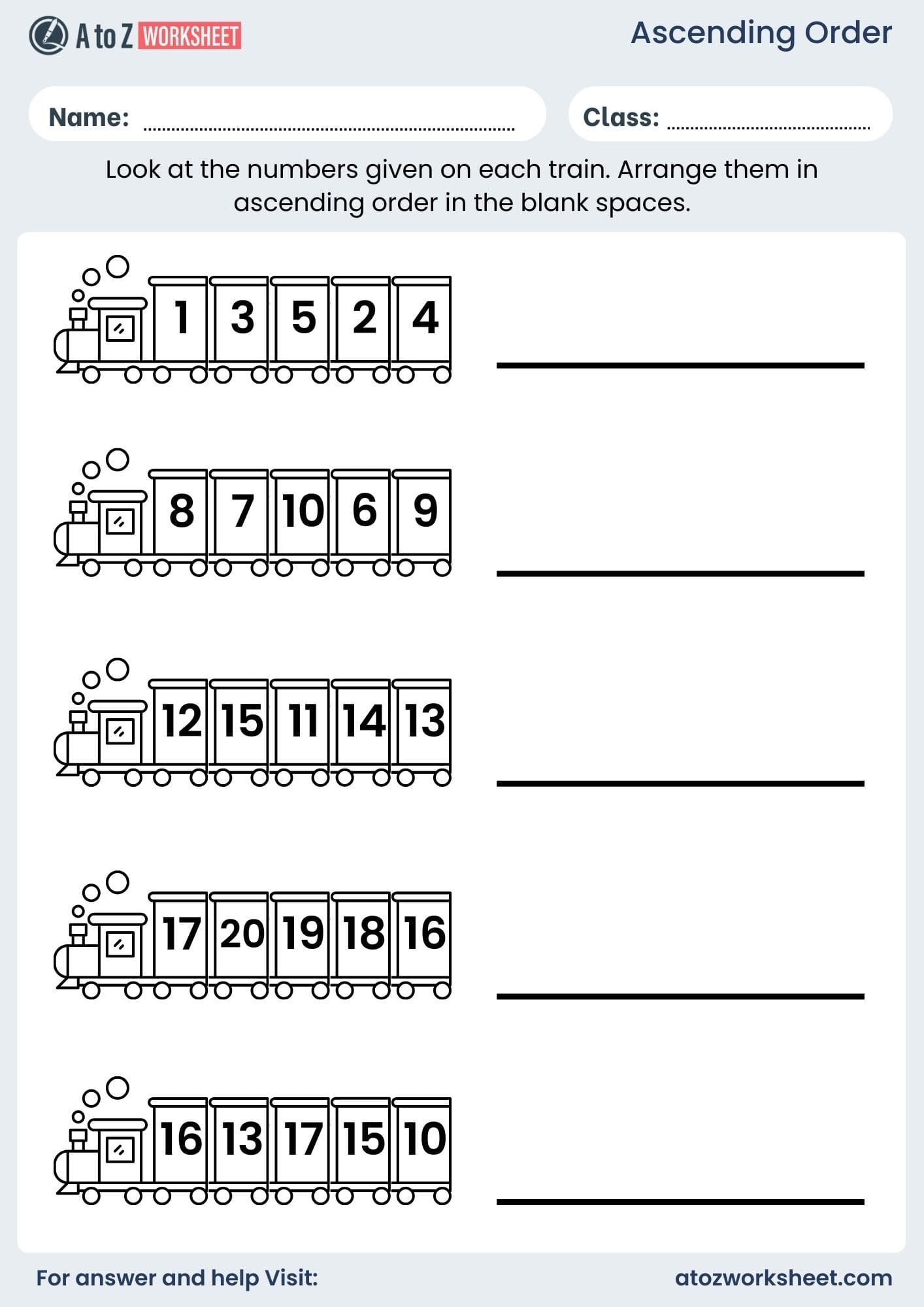 ascending order worksheet for ukg