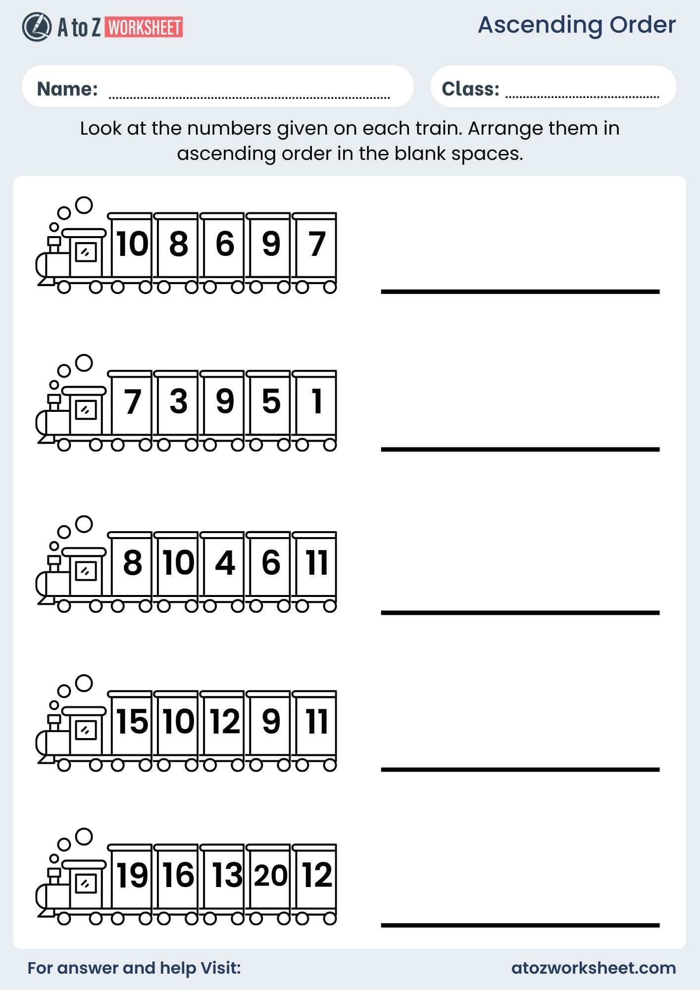 ascending order worksheet for ukg