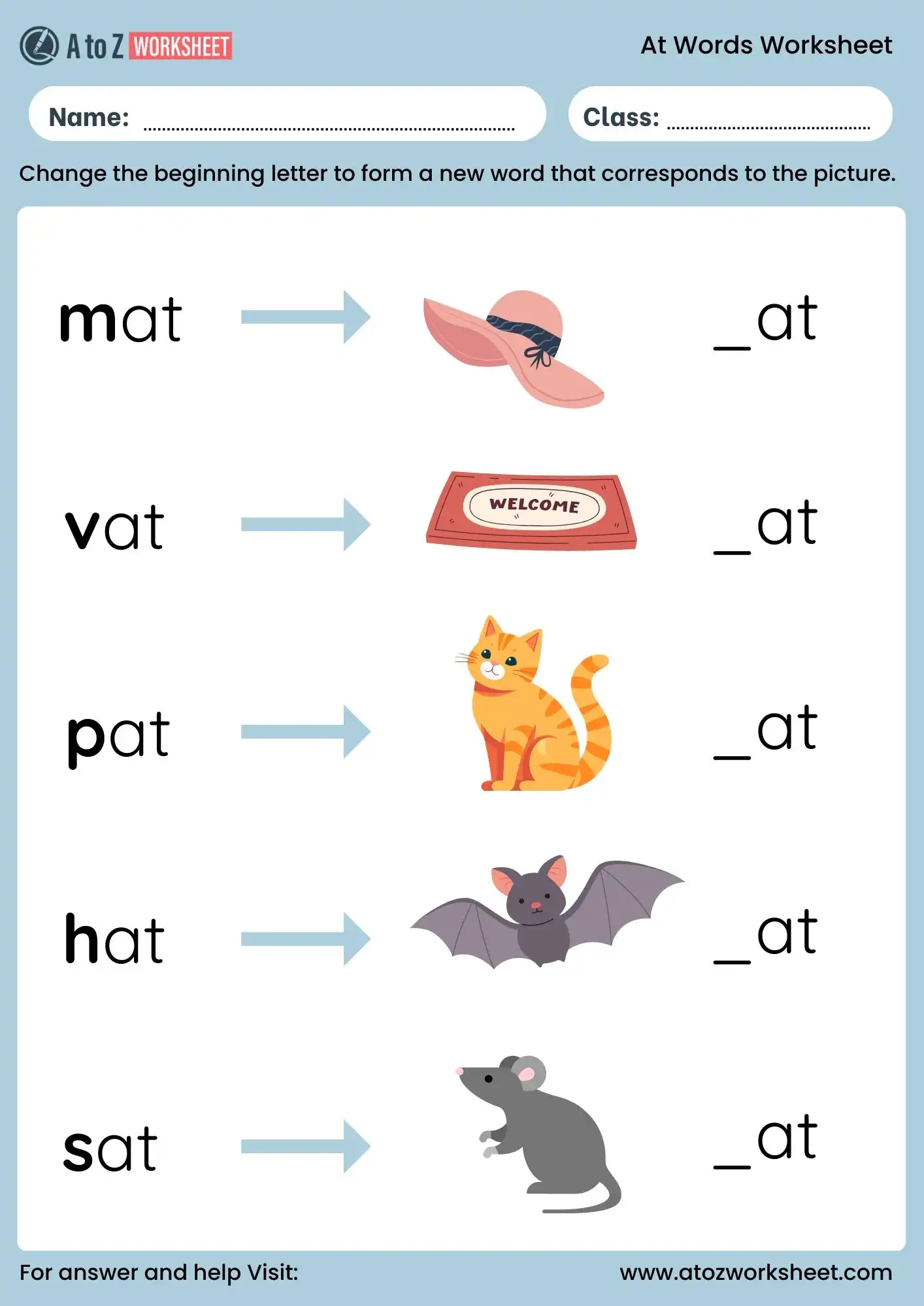 at words worksheet kindergarten practice with answers